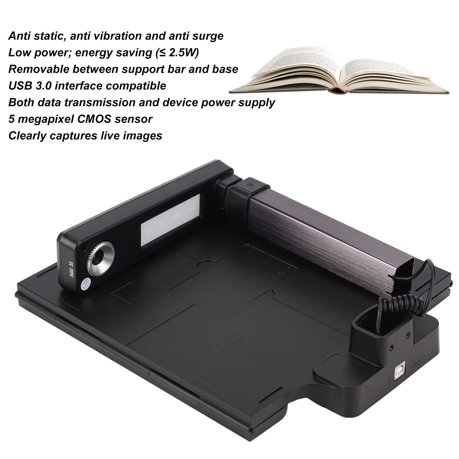 Scanner per Fotocamera per Documenti, Scanner per Libri in Lega di Alluminio con Sensore CMOS, Fotocamera per Documenti USB Portatile per Casa, Insegnante, Avvocato,