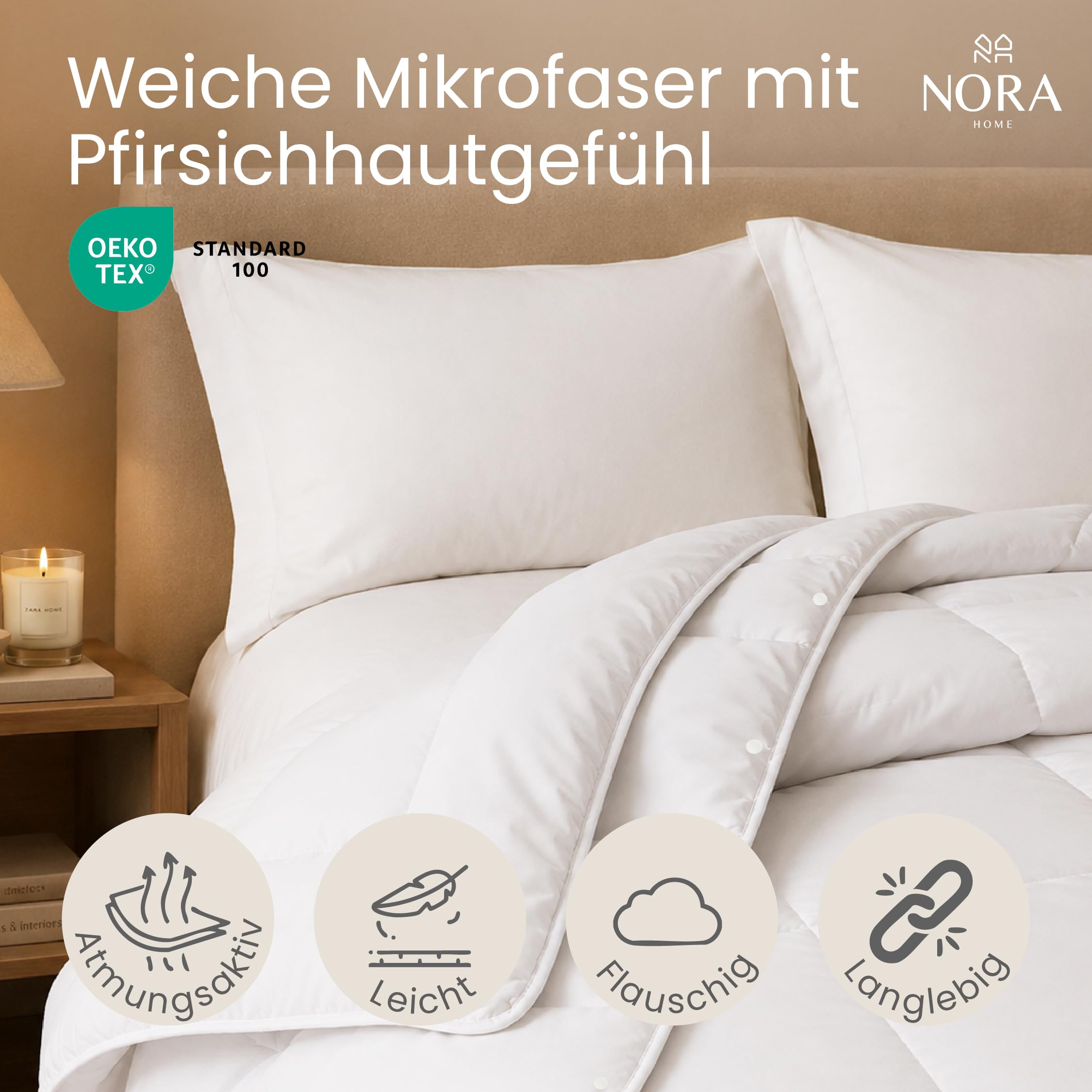 NORA HOME 4 Jahreszeiten Bettdecke 220x240, Ganzjahresdecke, 2-in-1 Set | Sommerdecke 125 g/m² + Übergangsdecke 250 g/m² = Winterdecke 375 g/m², 10 Druckknöpfe, waschbar, OEKO-TEX