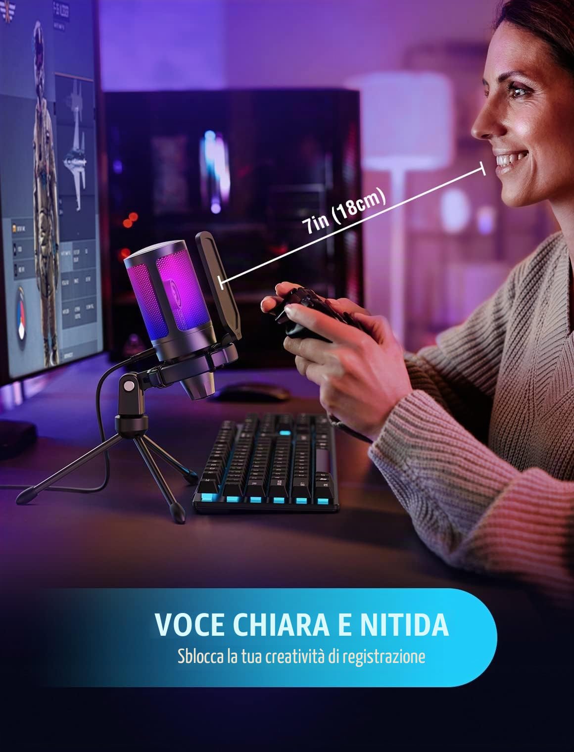 FIFINE PC Microfono Gaming, USB Microfoni Podcast per PS4, PS5, Computer, Microfono da Tavolo con Pulsante di Silenziamento