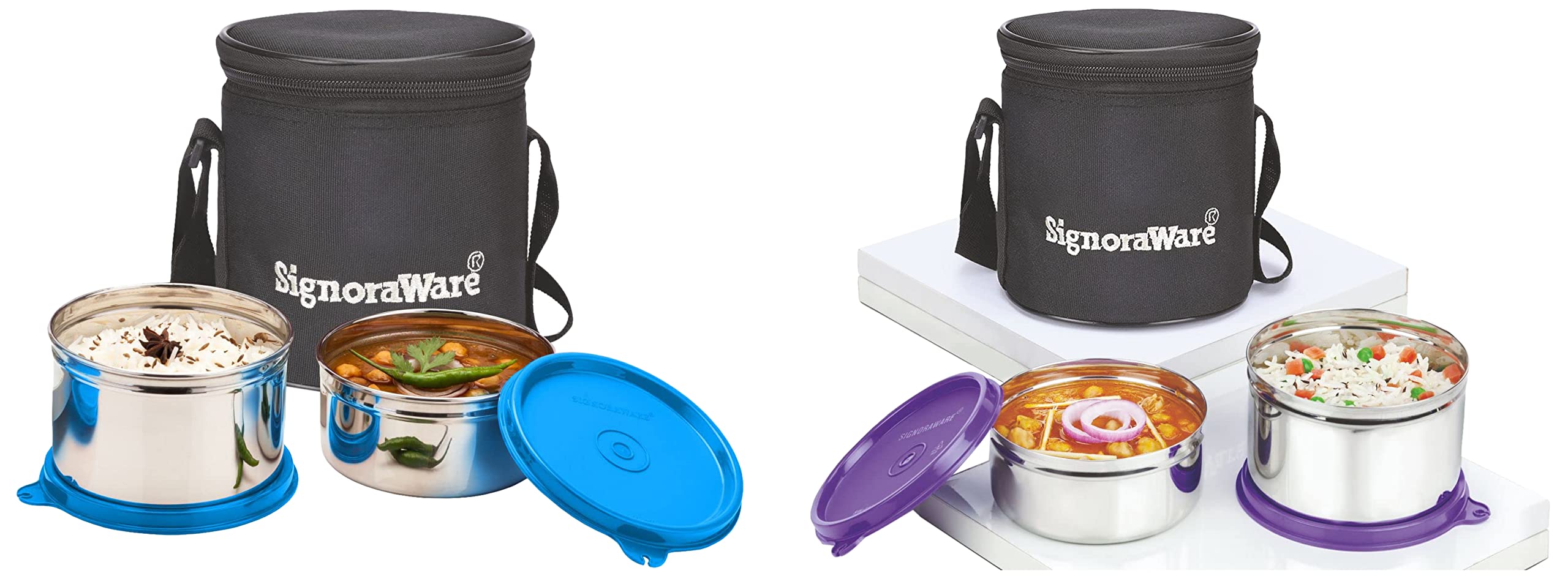 Signoraware Executive Stainless Steel Lunch Box Set, Set of 2, Blue & Executive Stainless Steel Lunch Box Set, Set of 2, Violet Combo (B085GNQ632) Amazon Price History, Amazon Price Tracker