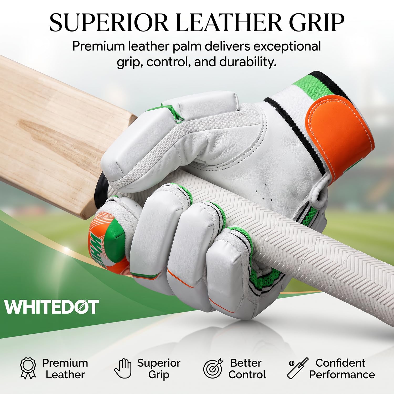 WHITEDOT Sports Whiz Leather Cricket Batting Gloves, Multicolor, Suitable for Beginner and Intermediate Players, Mens Rh, One Size 1
