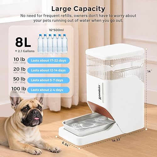 Miniatura 2 de Dispensador automático de agua para perros de 8 litros con cuenco de acero inoxidable, cuenco de agua de gran capacidad para perros, 2 galones de