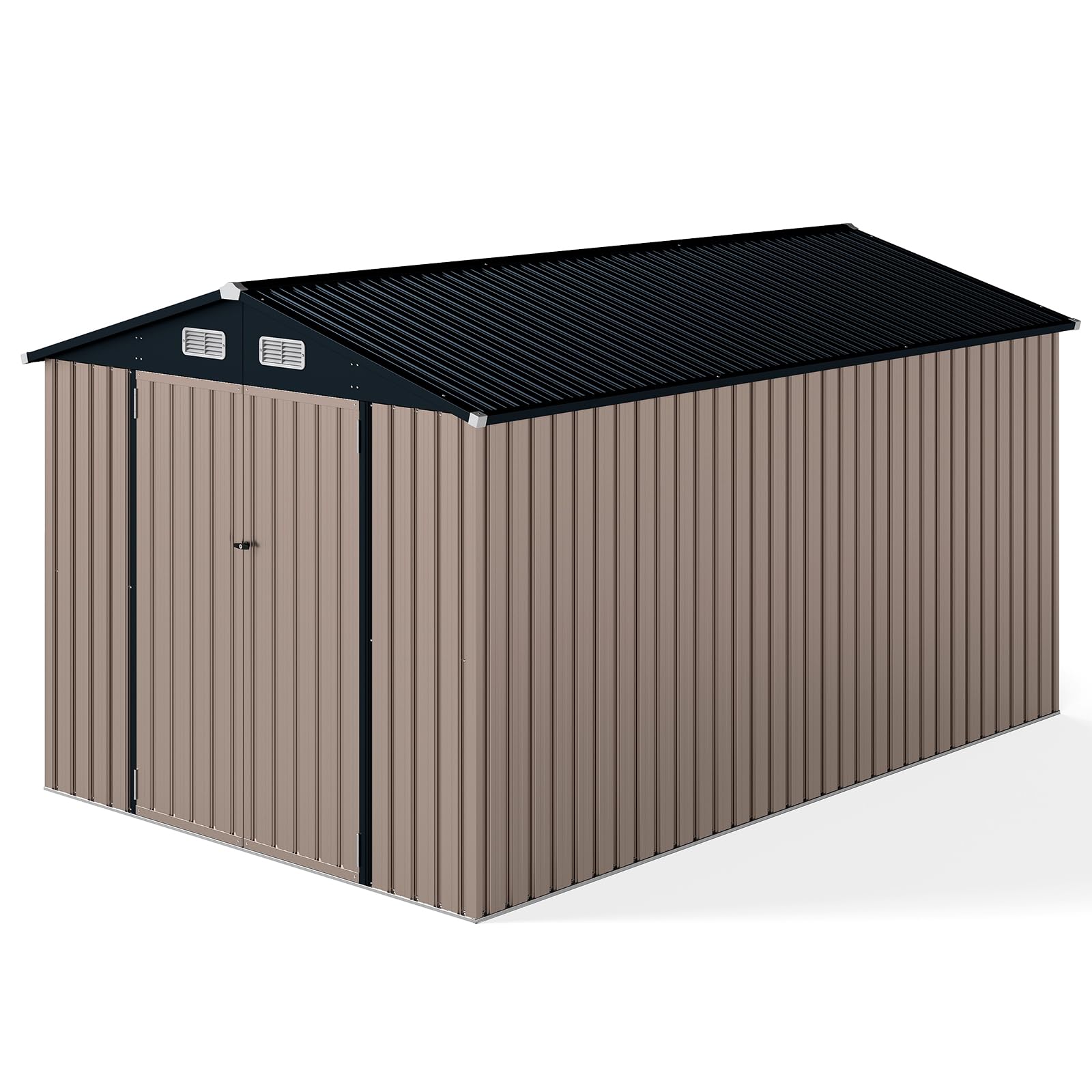 COSTWAY Metalowy domek na narzędzia, 350 x 223 x 197 cm, szopa na narzędzia z pochyłym dachem, zamykanymi drzwiami i kluczami, domek ogrodowy do ogrodu, na podwórko, trawnik, taras