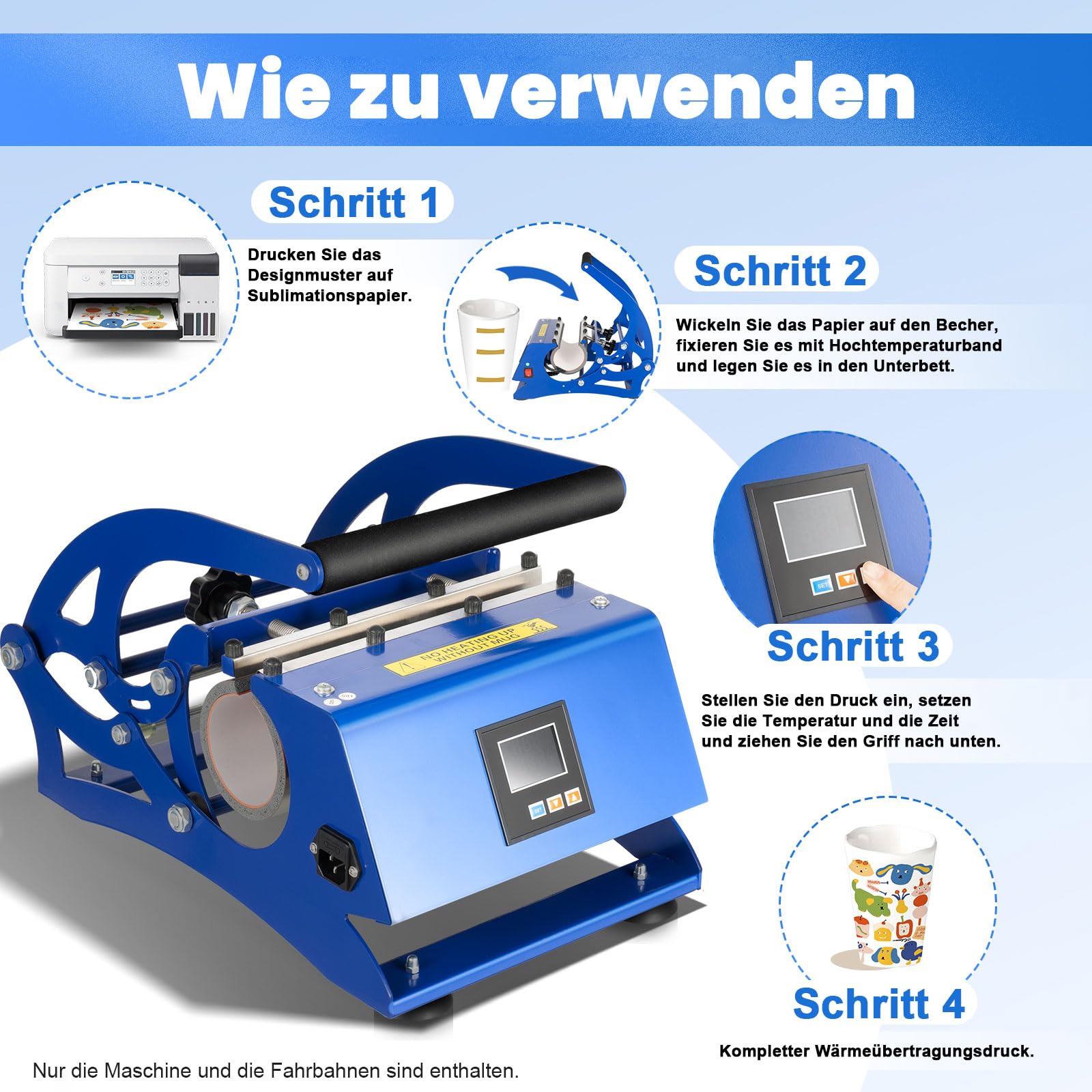 6 in 1 Tassenpresse Sublimationspresse - Transferpresse Mug Press 8-30OZ, 500W - 200 ℃ Schnelles Erhitzen, Multifunktionale Becherpresse, Sublimation Tasse Drucken mit Digitalanzeige