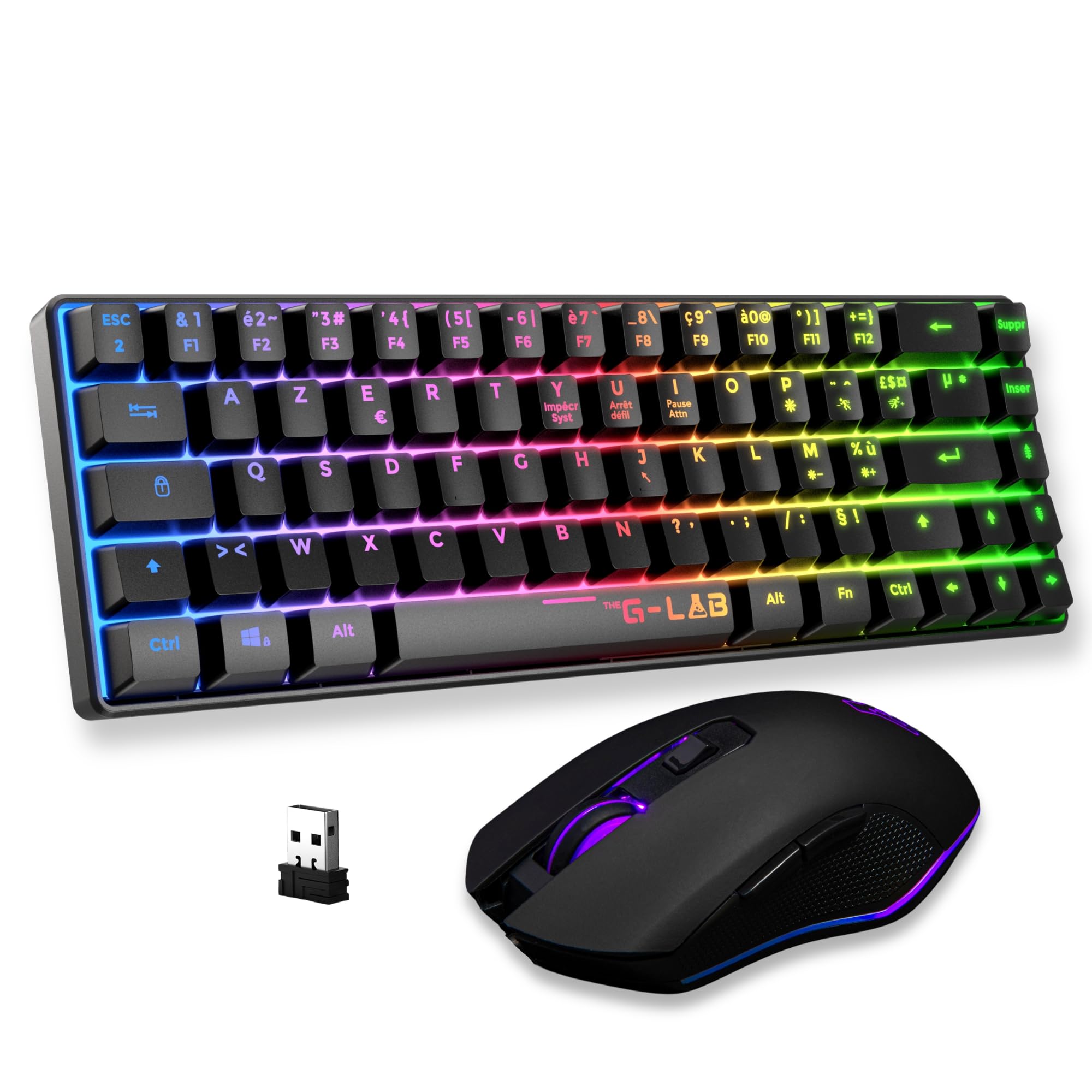 The G-Lab Combo Hydrogen WL – Pack Clavier Souris Gamer sans Fil – Clavier Gamer sans Fil 60% AZERTY FR RGB – Souris Gaming 7200 DPI – Double Mode 2,4GHz & Bluetooth – PC et PS