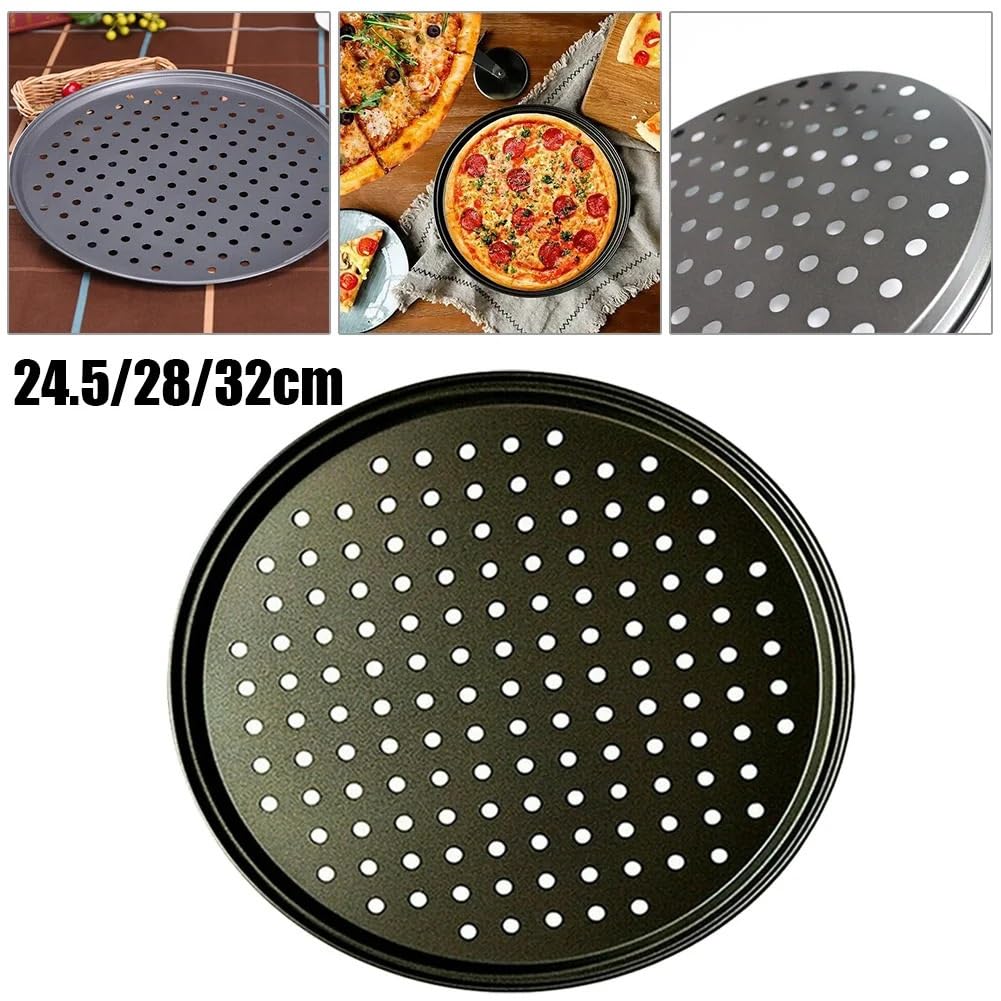 Bandeja Antiadherente para Pizza, Bandeja para Hornear con Agujeros, Redonda, Honda, Molde Bakewave, Horno, Utensilios de Cocina para Pizza, 24,5/28/32 cm, Acero para Pizza (32 cm) (28 cm)