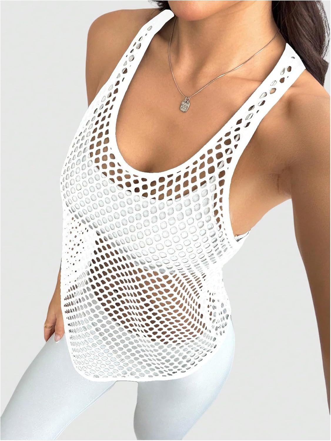 SweatyRocks Women's Racerback Workout Tank Tops Fishnet Sleeveless Athletic Yoga Shirts - Image 3