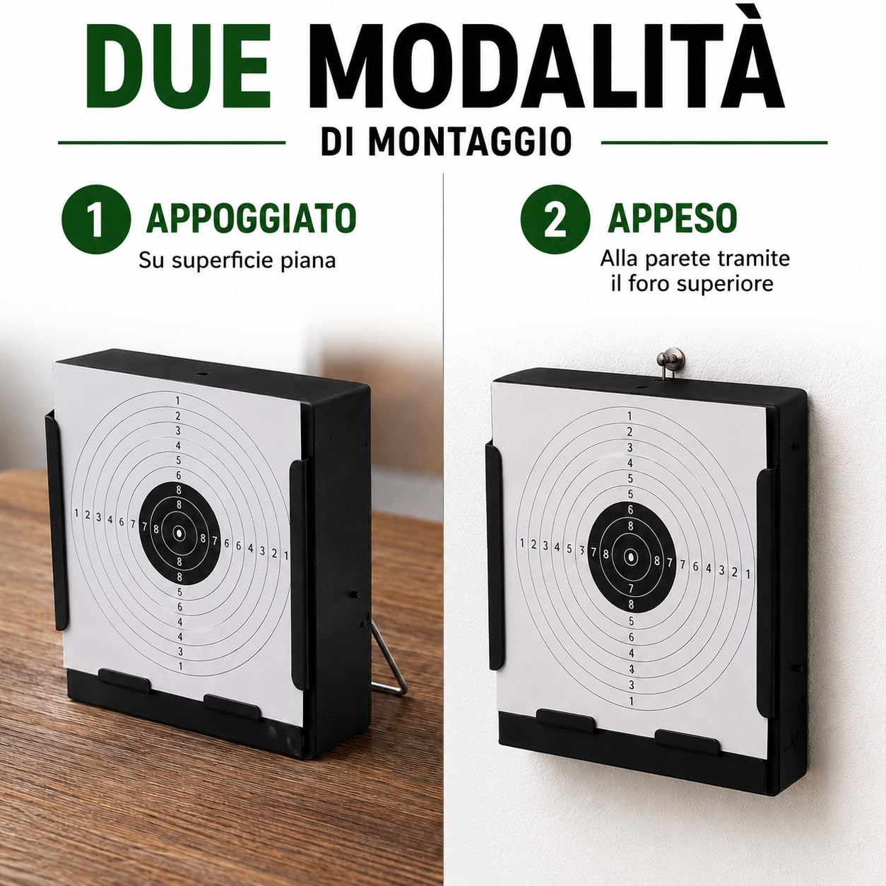 Supporto per bersagli in acciaio 14x14 cm per Airsoft, Airgun, pellet - Nero