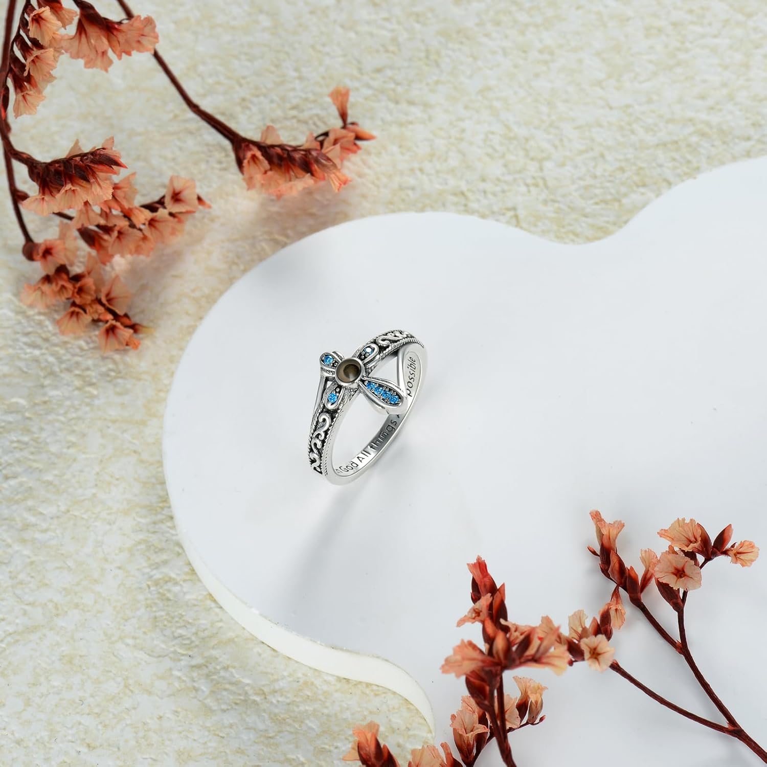 AOBOCO Cross Ring with Mustard Seed 925 Sterling Silver With God All Things Are Possible Band Rings, Size 4-13 - Image 3