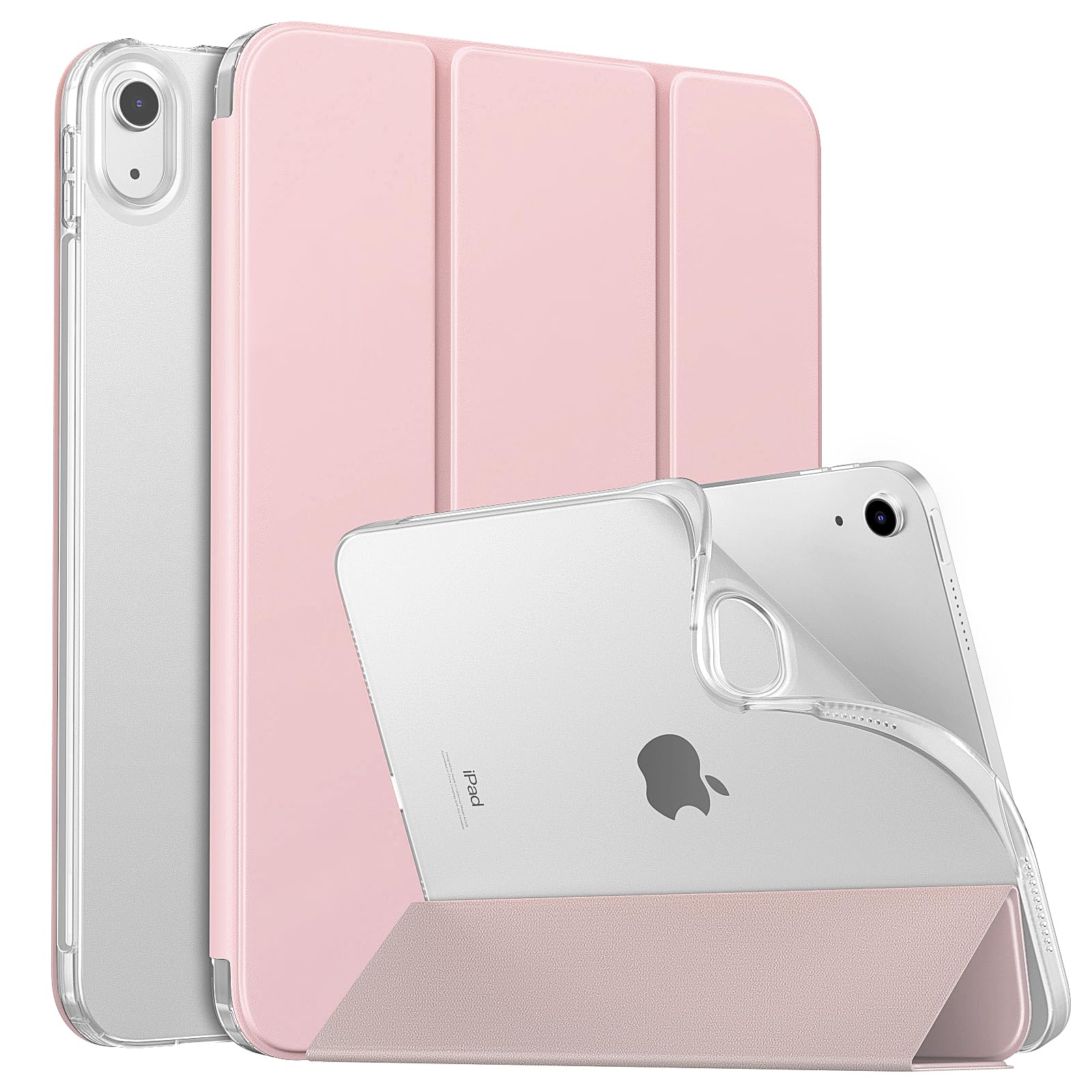 MoKo iPad (A16) 11th/10th Generation 2025/2022 Case, Light Pink | Back Layer Trifold Slim TPU Soft Auto Wake/Sleep Translucent with Trifold Stand Support Touch ID