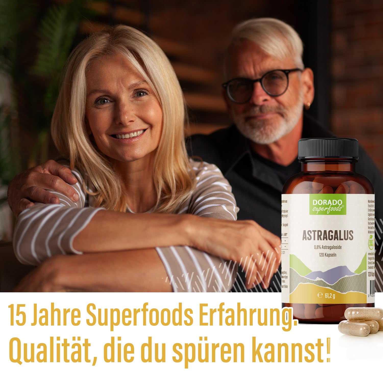 Astragalus membranaceus | 120 x Kapseln - 1640 mg Tagesdosis | Wurzelpulver - Vegi | 1 Monatspackung - Dorado Superfoods®