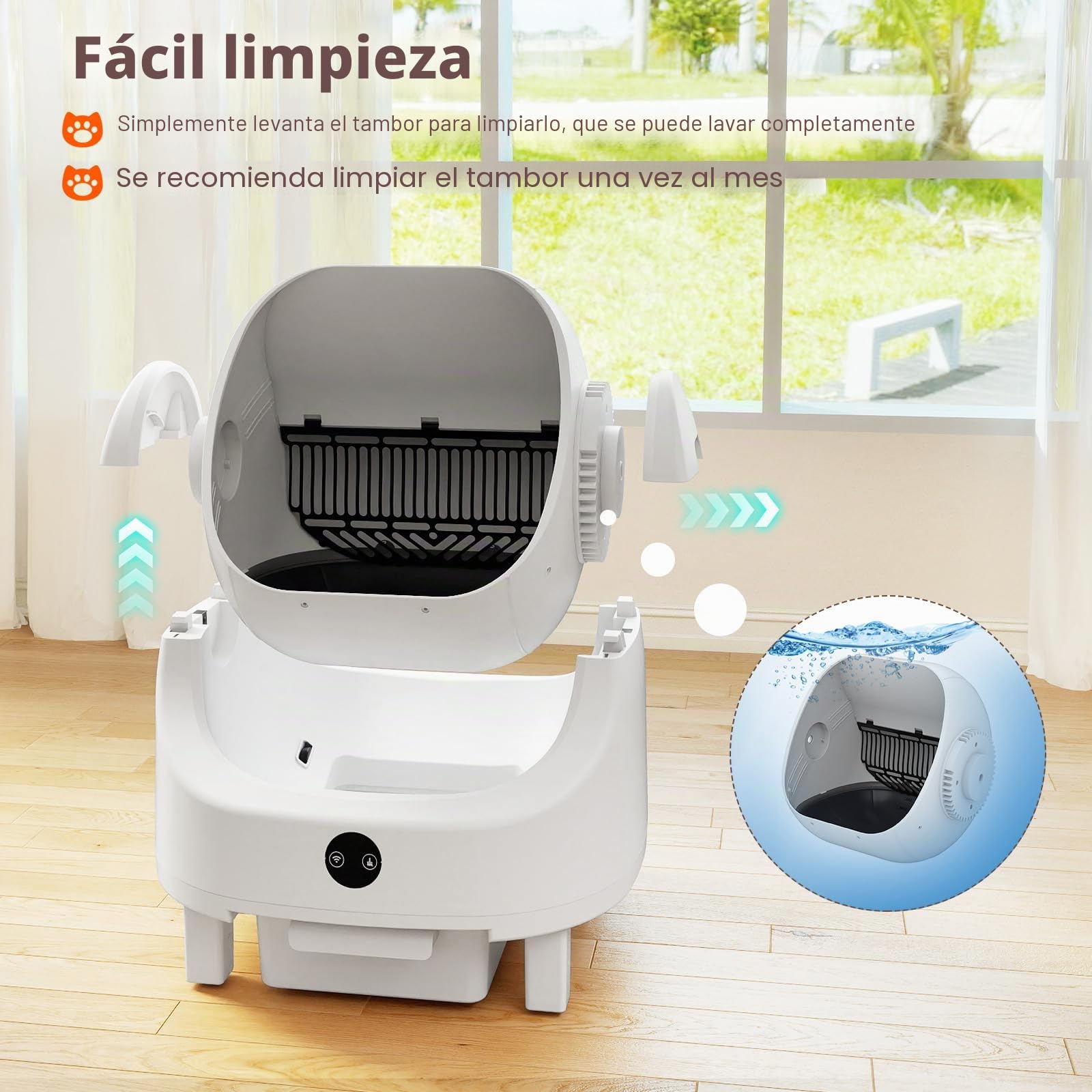FANTASK Inodoro automático para Gatos con Control de aplicación, Control de olores y Seguridad con Sensor, Incluye Bolsa de Basura y Caja de aromaterapia, para Varios Gatos