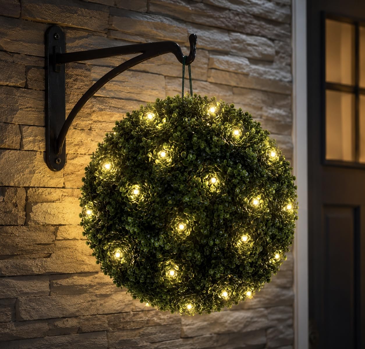NEELAUK Artificial Topiary Grass Ball with Solar Powered LED Lights, Green, 28cm, Outdoor Hanging Garden Decor