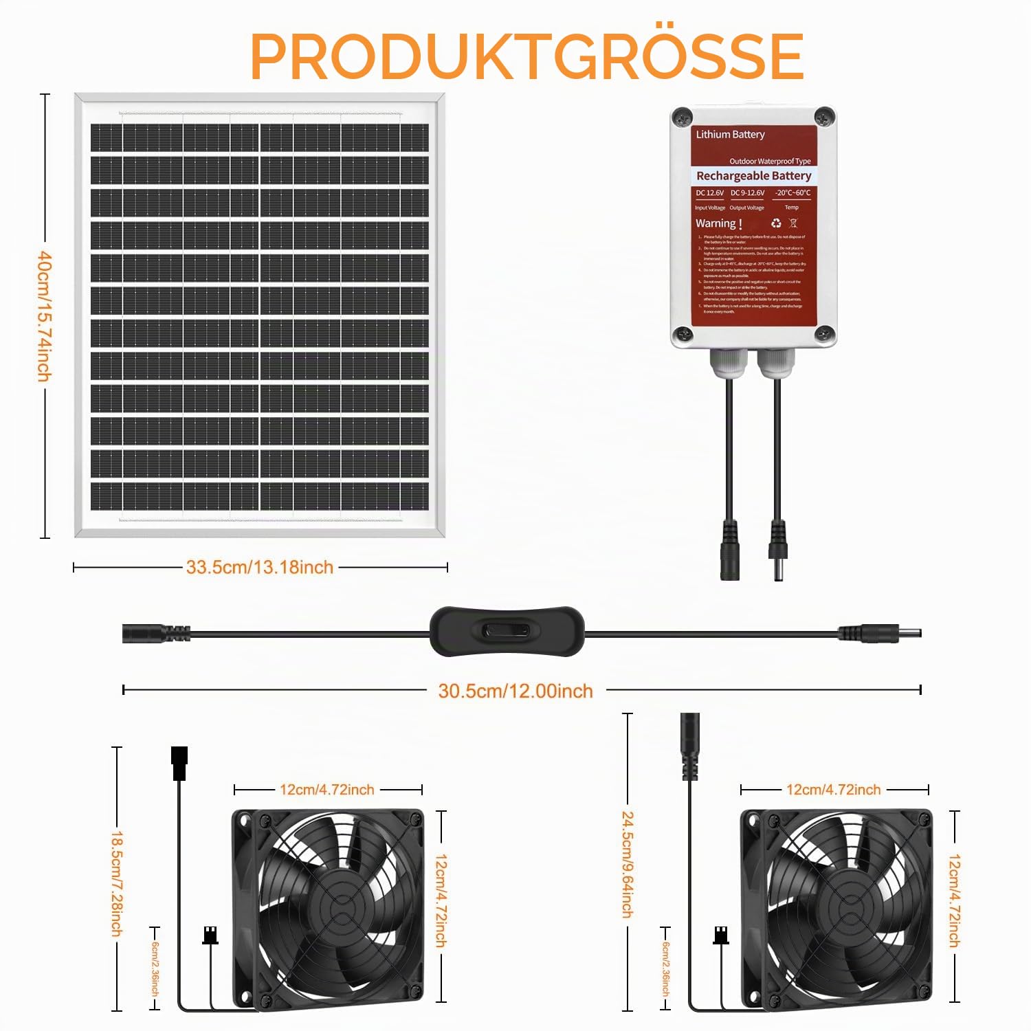25W Solar Abluftventilator mit Batterie, Solarbetriebener Ventilator für Schuppen & Gewächshaus, 3 Modi Controller (Kontinuierlich/Timer/Bewegungssensor), für Ansaug- oder
