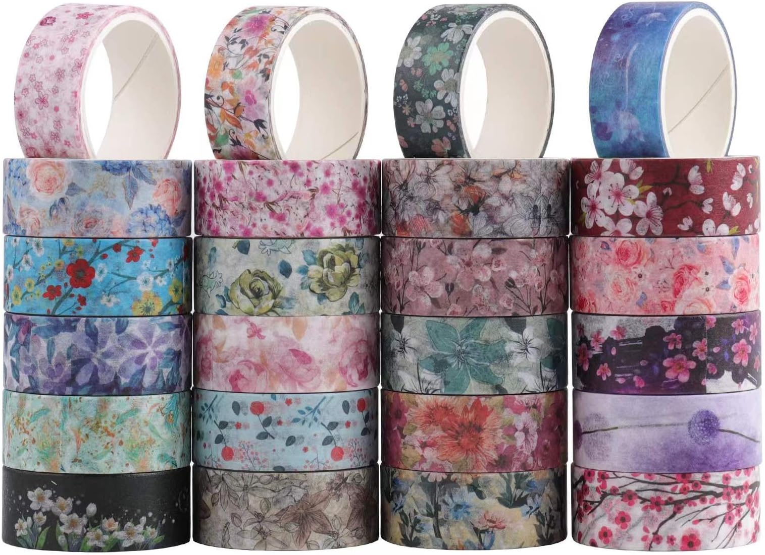 YellowCult Nature & Flowers Washi Tapes| Floral Japanese Pastel Seasonal Art | Scrapbook Tape 24 Rolls each of 15mm Thickness and 2 Meters Length