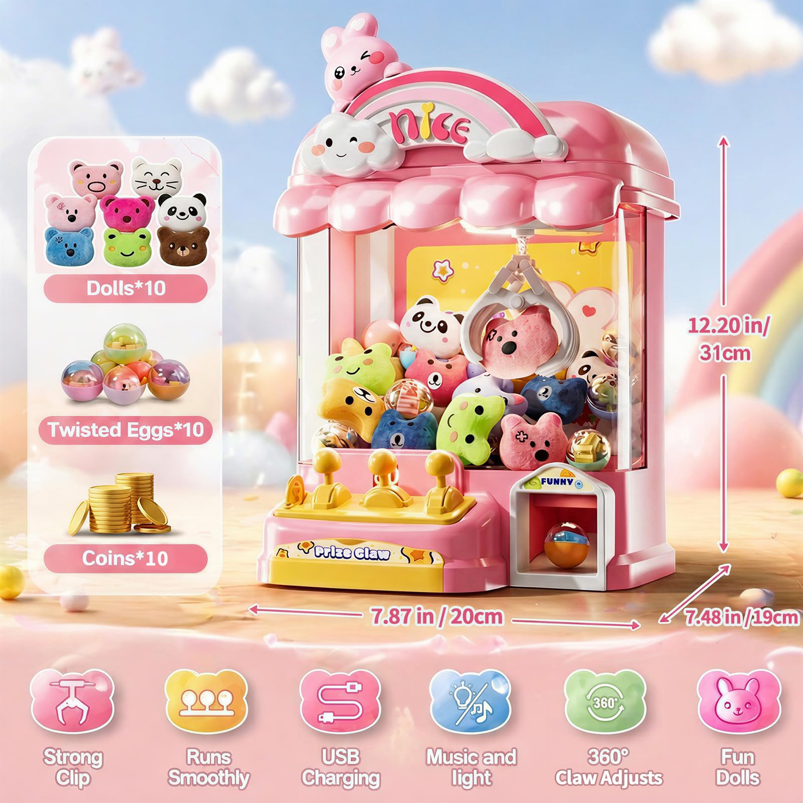 Giocattolo mini macchina premi con coniglietto JeeMoien per bambini, distributore con regolazione volume e musica, adatto 3-8 anni, regalo compleanno e feste per bambine 3,4,5,6,7,8 anni