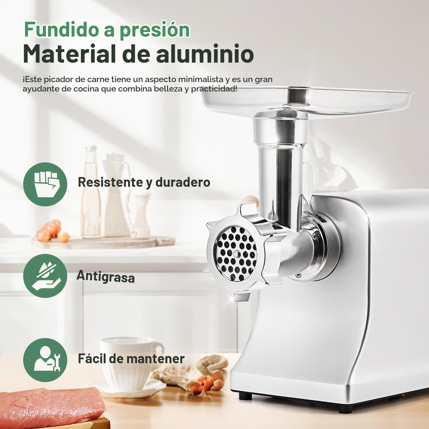Huanyu Picadora Electrica 2800W Max Picadora de Carne Eléctrica Multifunción Picadora Electrica de Alimentos Con Embutidora de Chorizos Trituradora de Carne Para Uso Doméstico y Comercial