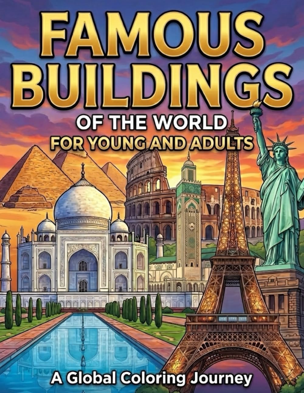 Famous Buildings of the World Coloring Book: A Global Coloring Journey for Young and Adults Featuring 50 Iconic Landmarks, Ancient Ruins, and Modern Skyscrapers