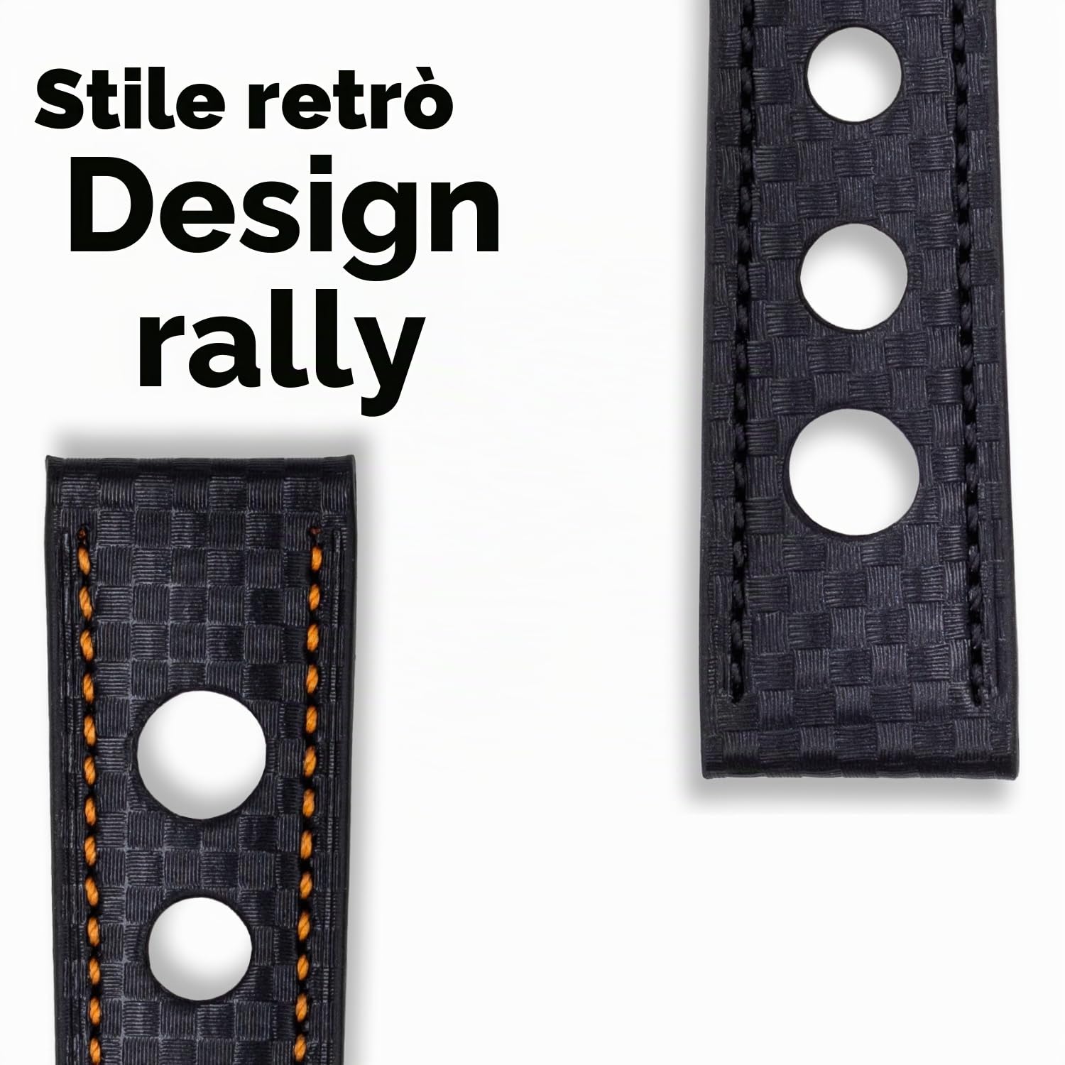Cinturino per orologio da rally con motivo in fibra di carbonio, cinturino perforato da 18 mm, 20 mm, 22 mm, cuciture nere, rosse e arancioni, strumento e barre a molla inclusi