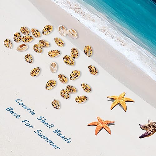 Miniatura 6 de Cheriswelry 20 cuentas de concha de cauri natural con estampado de leopardo, sin agujero, espiral, concha, verano, playa, abalorios, corte liso,