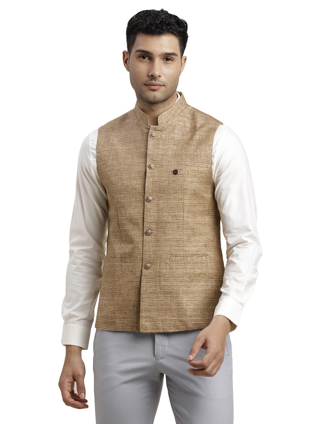 turtle Men Poly Cotton Brown Printed Party Nehru Jacket-picture-18