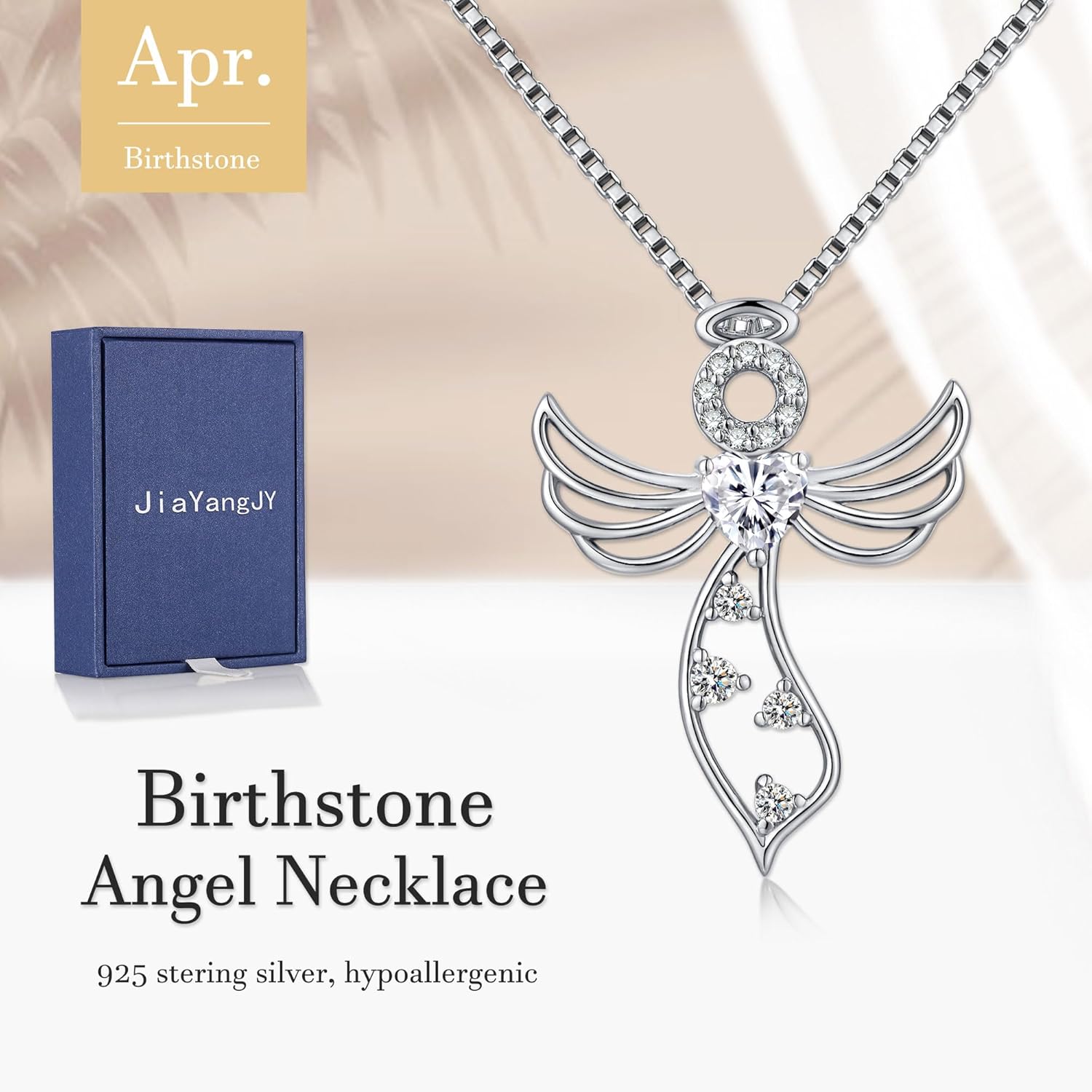 Little Guardian Angel Necklace 925 Sterling Silver with Heart Birthstone Angel Wing Pendant Unique Gifts for Her - Image 2