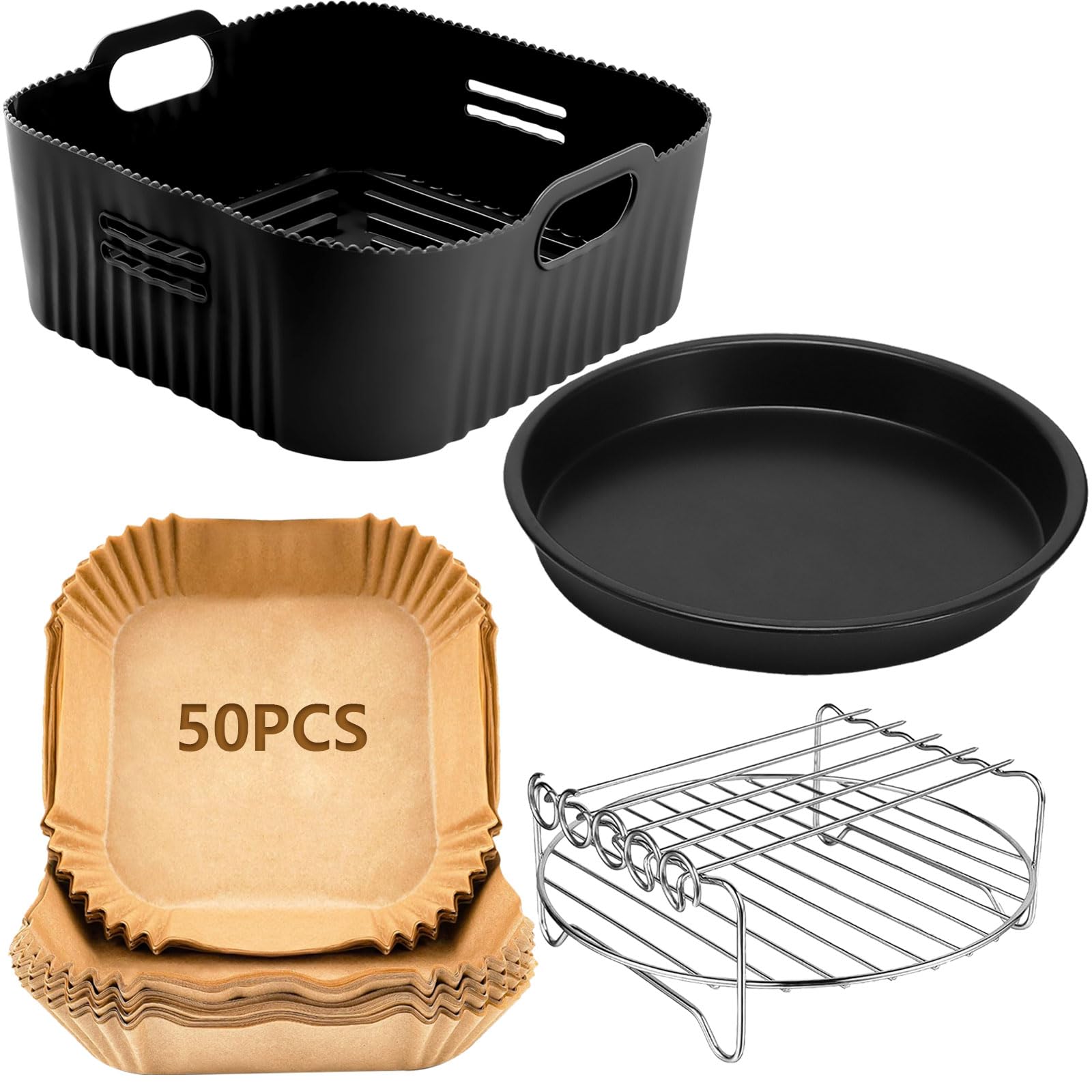 Accessori Per Friggitrice Ad Aria 23cm - Set 4 Pezzi Per COSORI E Cecotec Con Teglia Silicone - Foto 5