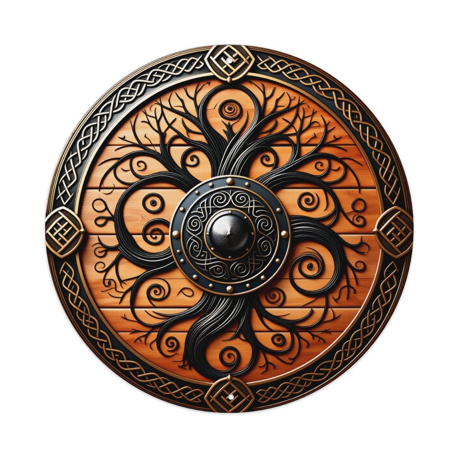 Celtic Tree Of Life Design Round Tin Sign Vintage Metal Poster, Home Bar Garage Man Cave Cafe Indoor & Outdoor Wall Decoration 8x8Inches