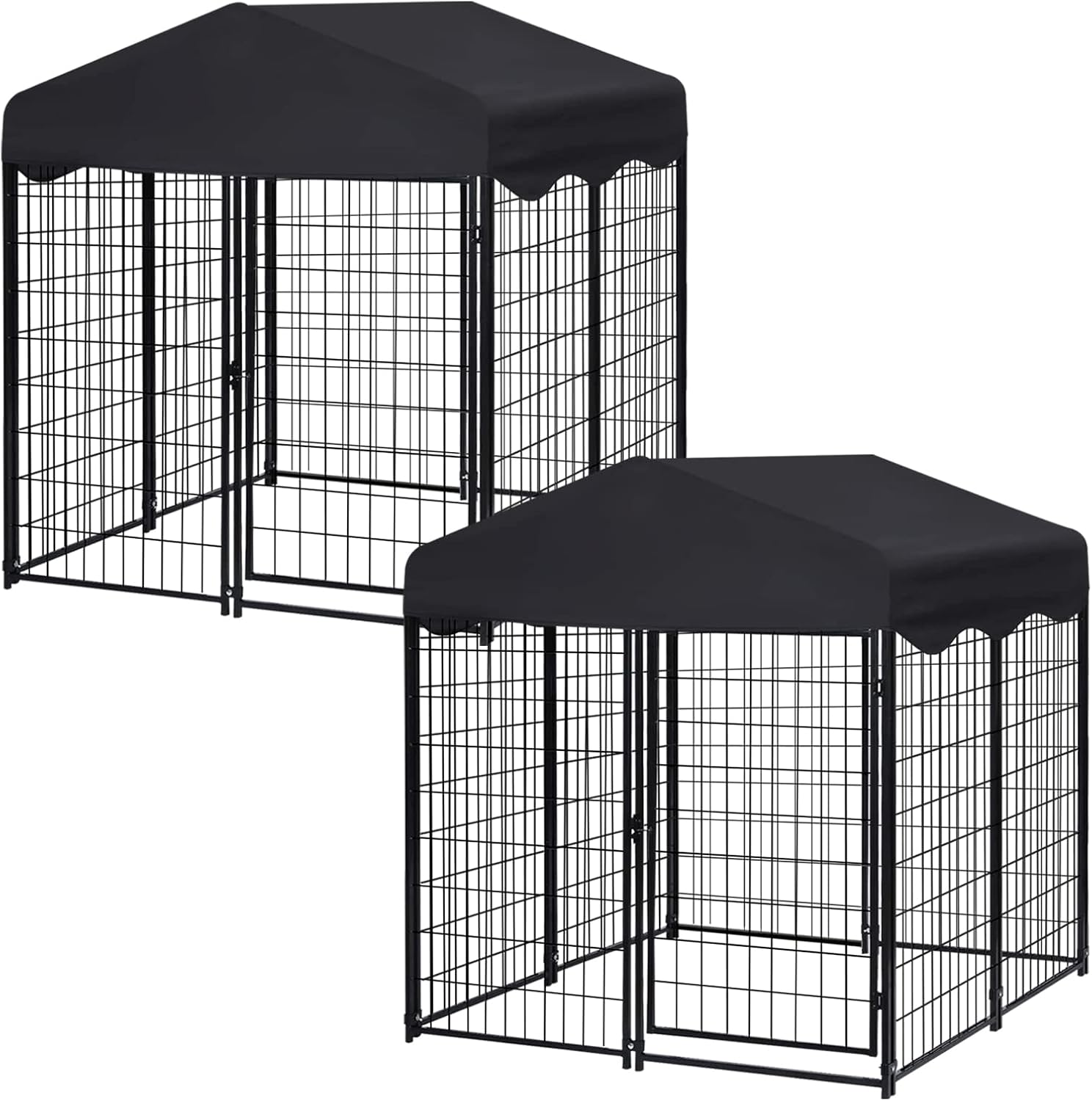 Dog Kennel Outdoor Dog House with Roof Waterproof Cover,2 Sets 4x4x4.5ft Outside Dog Pen for Puppy Small/Medium Dogs,UV-Resistant Exercise Dog Playpen Metal Pet Crate Cage