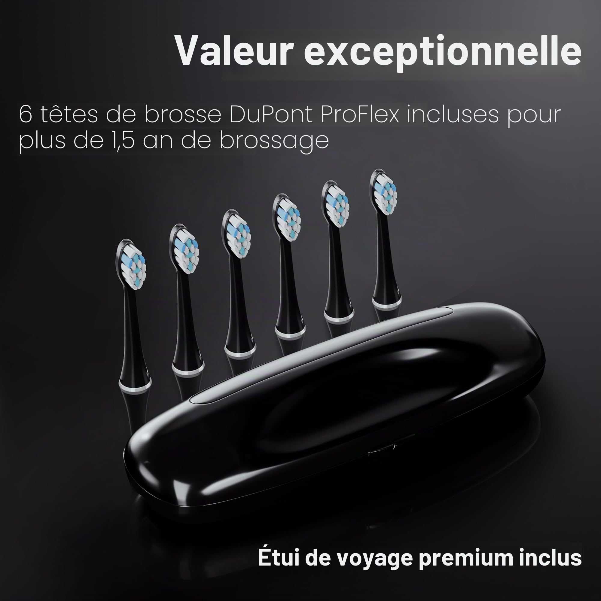 Aquasonic Black Series PRO – Brosse à dents électrique ultra-blanchissante – 5 modes et minuteurs intelligents – Étui de voyage premium et 6 têtes de brosse Proflex – Brosse à dents acceptée par ADA
