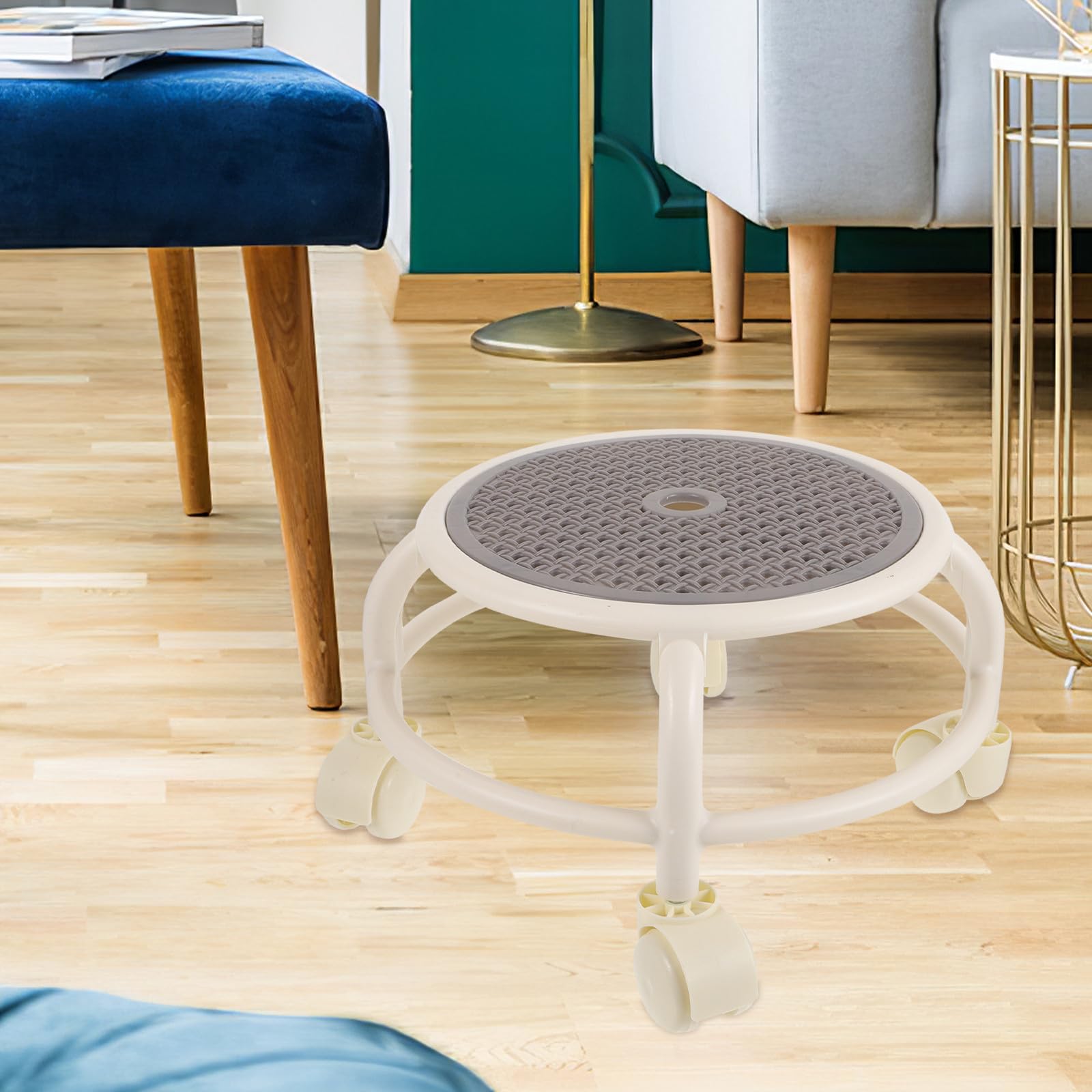 Sgabello Rotondo Sgabello Basso Flessibile e Semplice in Plastica con Ruote Girevoli per Manicure e Pedicure in Salone
