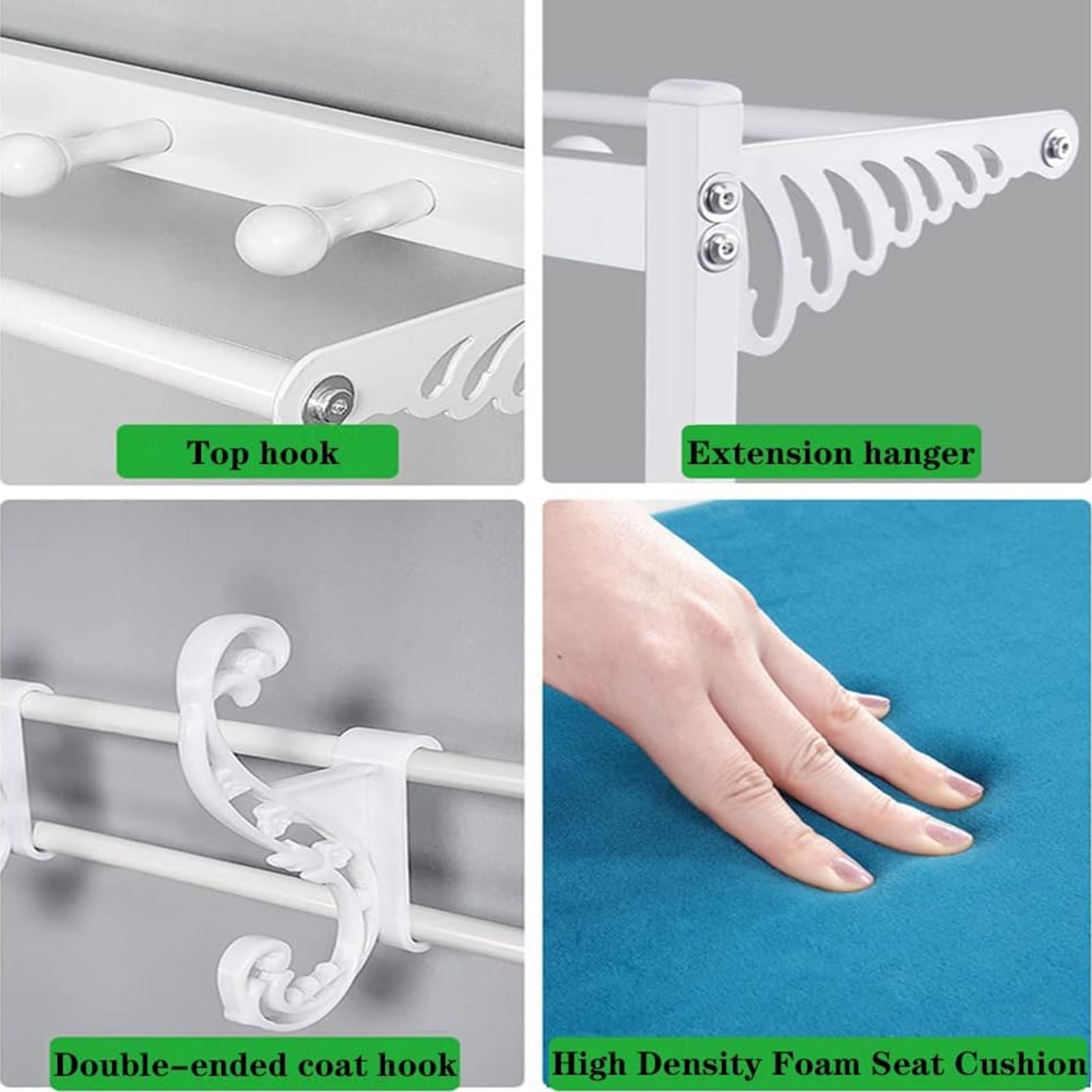 Appendiabiti di Design 3 in 1 con Ganci da Panca e Portascarpe a 2 Livelli, Struttura in Metallo, Appendiabiti in Metallo Resistente da Posizionare sulla Porta sul Retro (Bianco 170*100*30 cm