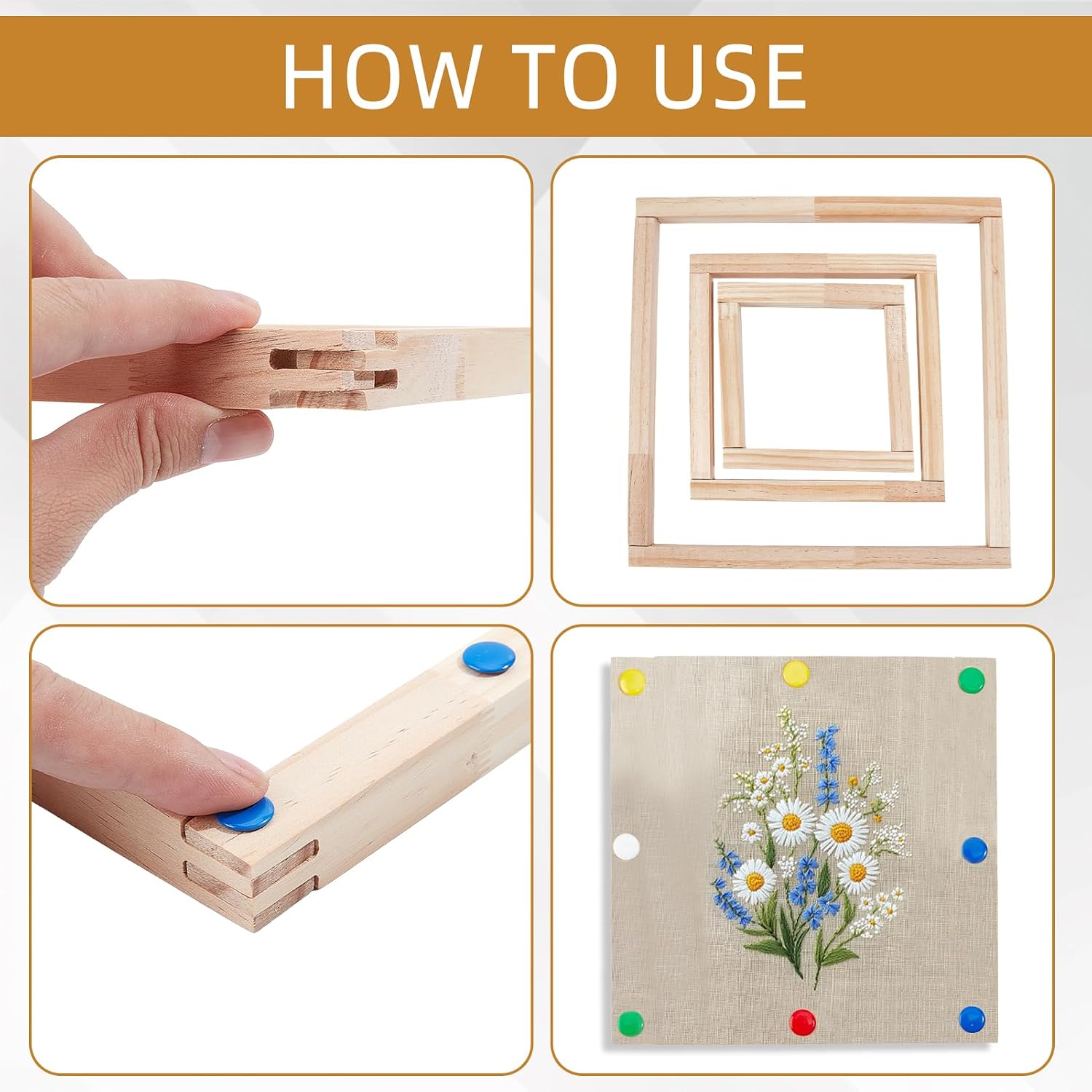 3 Sizes Stretcher Bars with 100Pcs Thumb Tacks, Wooden Canvas Stretcher Bar for Needlework, Sewing Supplies for Needlepoint Embroidery Stitch Frame Accessories