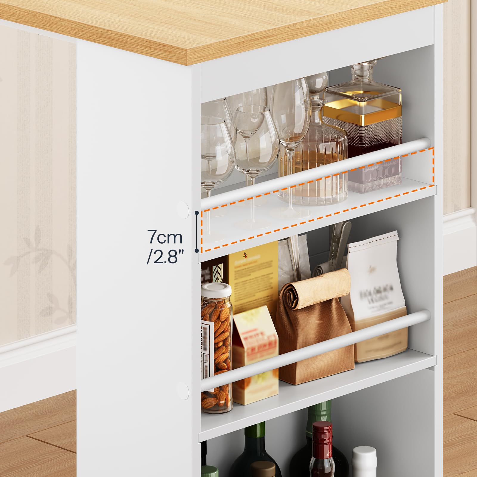HOOBRO Bartisch Küche, Stehtisch mit 3 Ablageflächen, Küchentheke, Bistrotisch, Esstisch, 100 x 50 x 100 cm, für Bar, Küche, Wohn- und Esszimmer, Weiß und Naturfarbe EWN11BT01