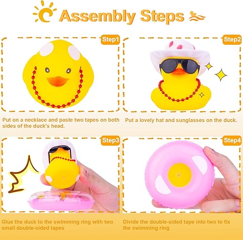 Miniatura 4 de Adornos de pato amarillo para automóvil, decoraciones únicas de pato de goma para tablero de instrumentos con mini gafas de sol, anillo de natación,