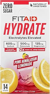 LIFEAID FITAID Hydrate Clean Electrolyte Mix, Zero Sugar, Balanced Electrolyte Ratios: 600mg Sodium, 500mg Potassium, 125mg Magnesium, Pink Lemonade, for Exercise & Active Hydration, 14 Sticks