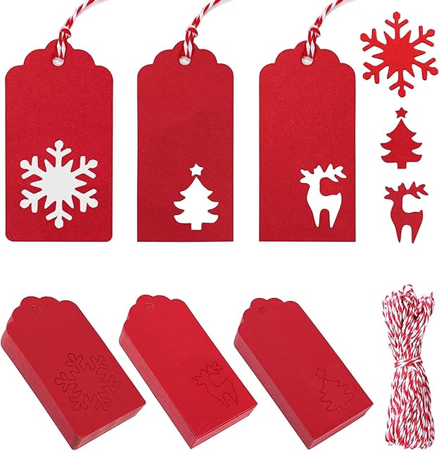 100 Pieces Red Christmas Gift Tags, Gift Tags, Christmas Tags with String for Xmas Wedding Decorations