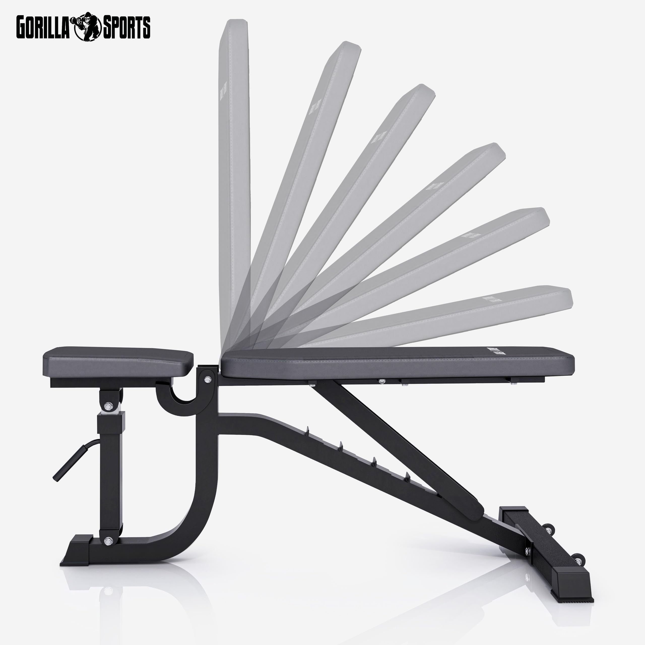 GORILLA SPORTS® Panca da Palestra - Piana o Reclinabile, Schienale Regolabile in 7 Livelli, Sedile Regolabile in 5 Posizioni, Carico Massimo 1462 kg - Panca Pesi, Multifunzione, Fitness, Allenamento