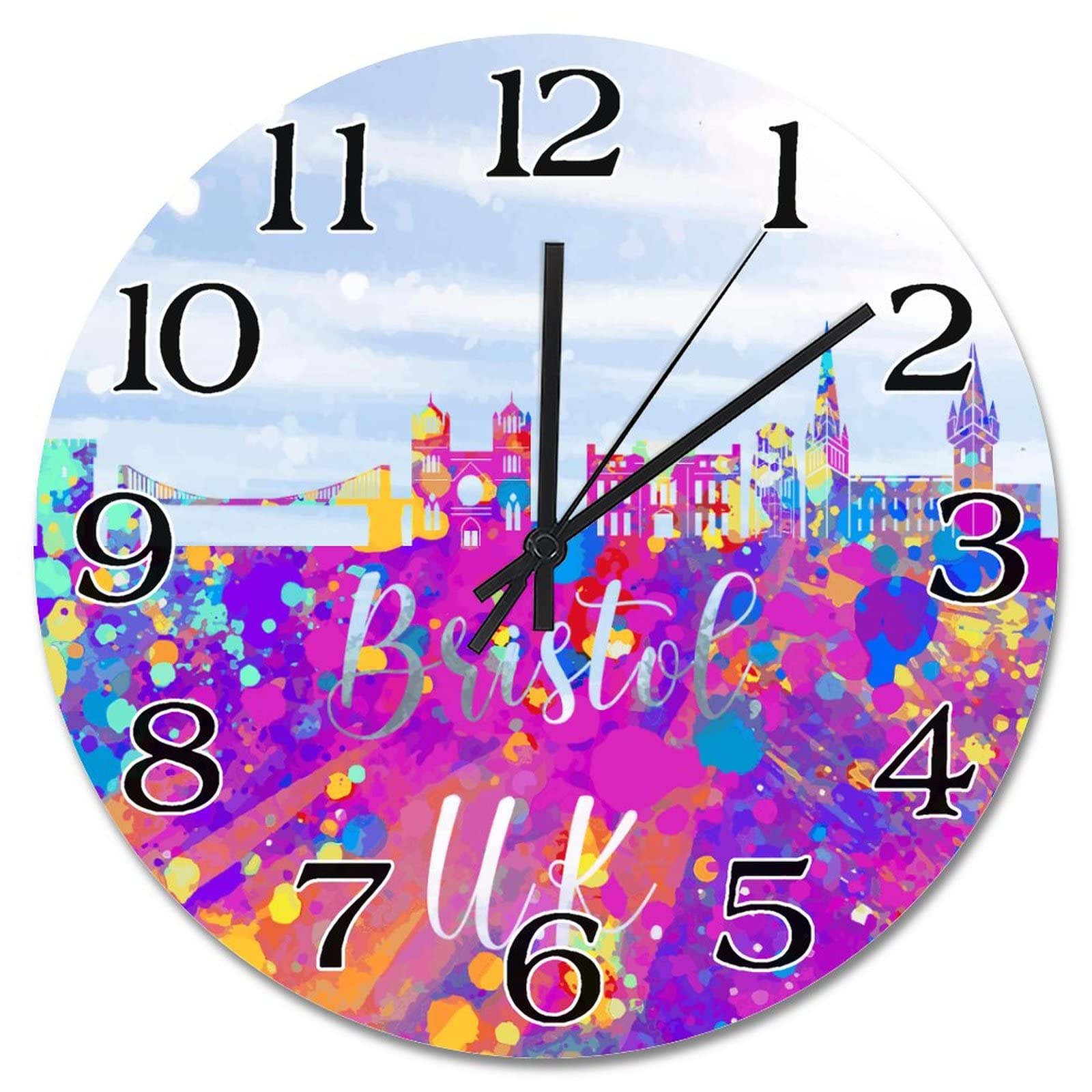 Horloge murale Bristol à l'aquarelle de 38 cm pour salon