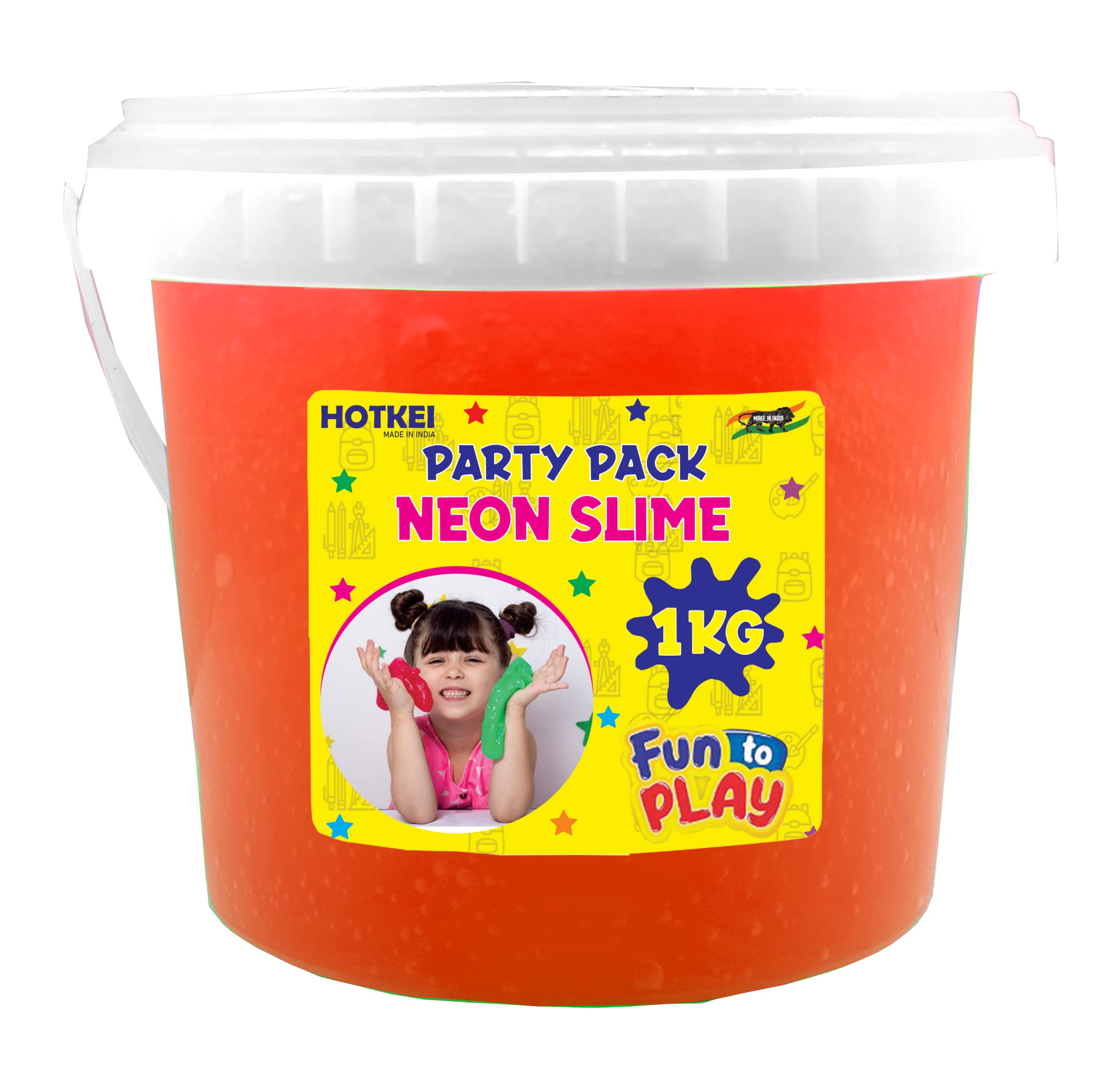 HOTKEI (1 Kg Neon Slime) Orange Fruit Scented Big Slimy Slime Gel Jelly Putty Toy Slime Bucket kit Set Toys for Girls Boys Kids Neon Slime