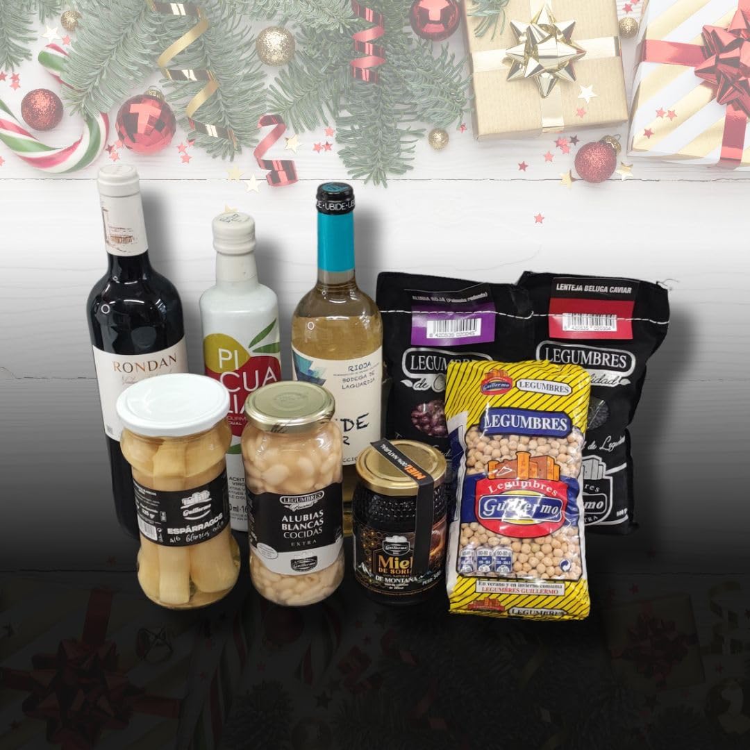 Guillermo | Pack regalo Gourmet | Incluye legumbres, vino tinto, vino blanco, miel... | Regalo ideal para estas Navidades