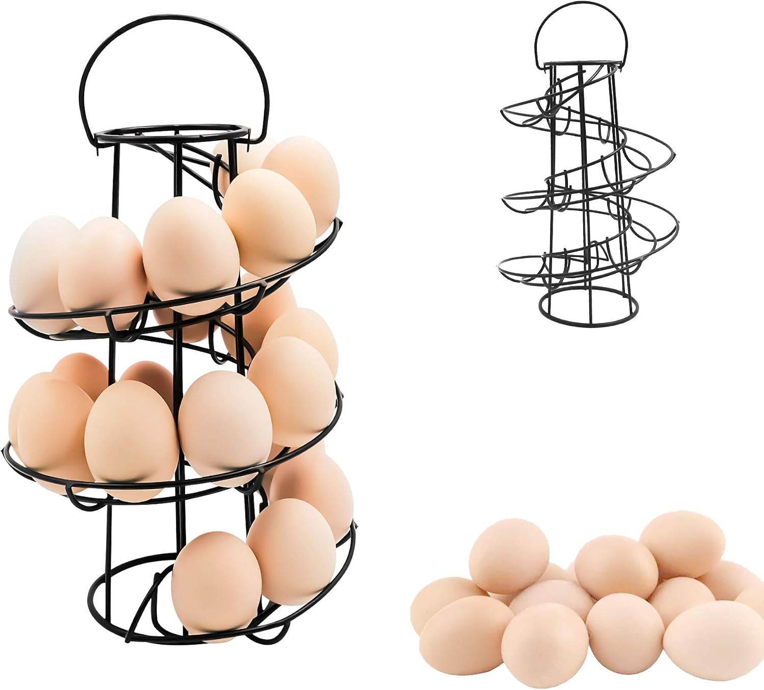 THVGUL souG Egg Skelter Deluxe Modern Spiraling Dispenser Rack - Chrome Plated Freestanding Wire Chicken Egg Storage Organizer Display…