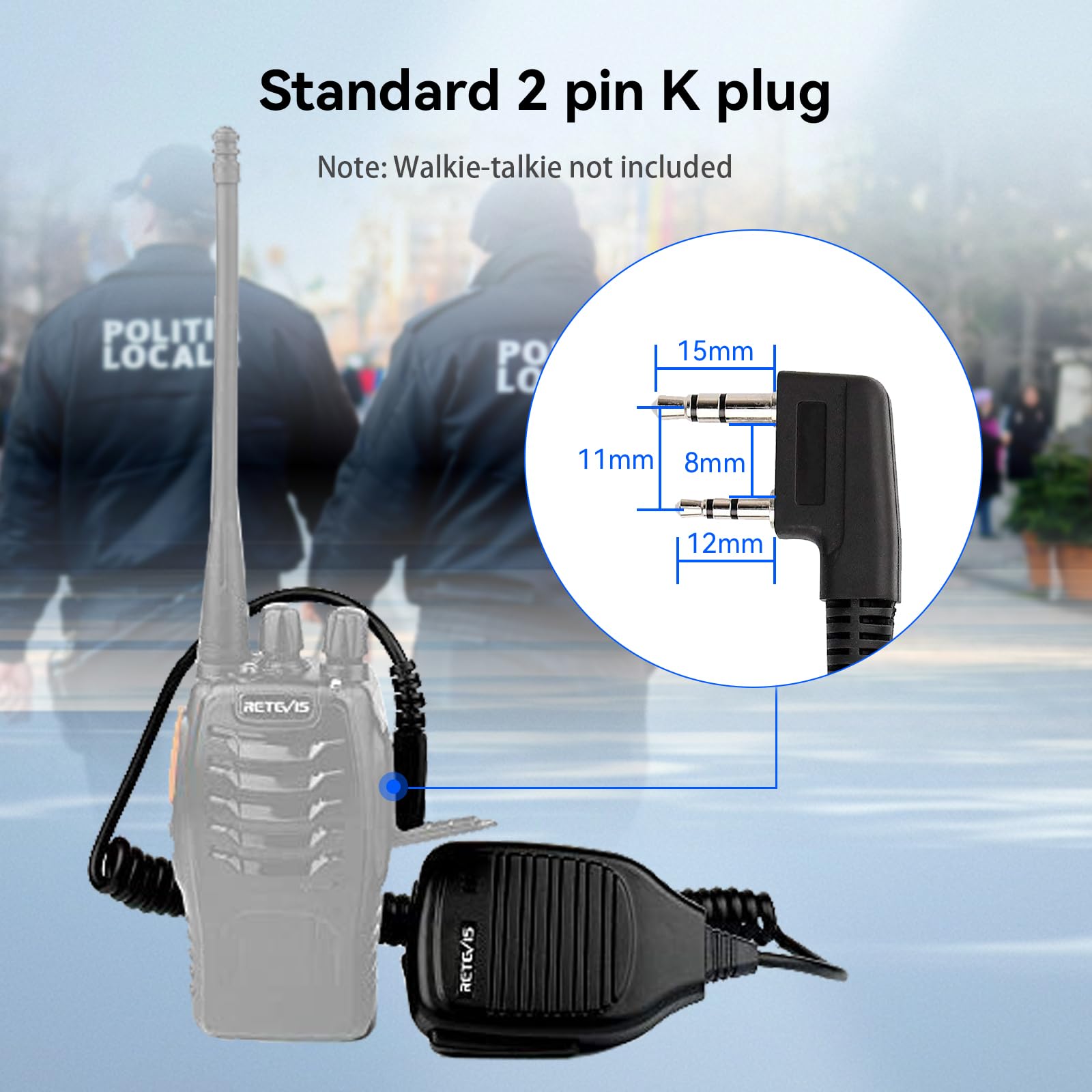 Retevis HK001 - Microfono con altoparlante a 2 pin, per radio bidirezionali Arcshell AR-5 Baofeng UV-5R BF-888S Retevis H-777 RT21 RT22 RT27, confezione da 10, colore: Nero