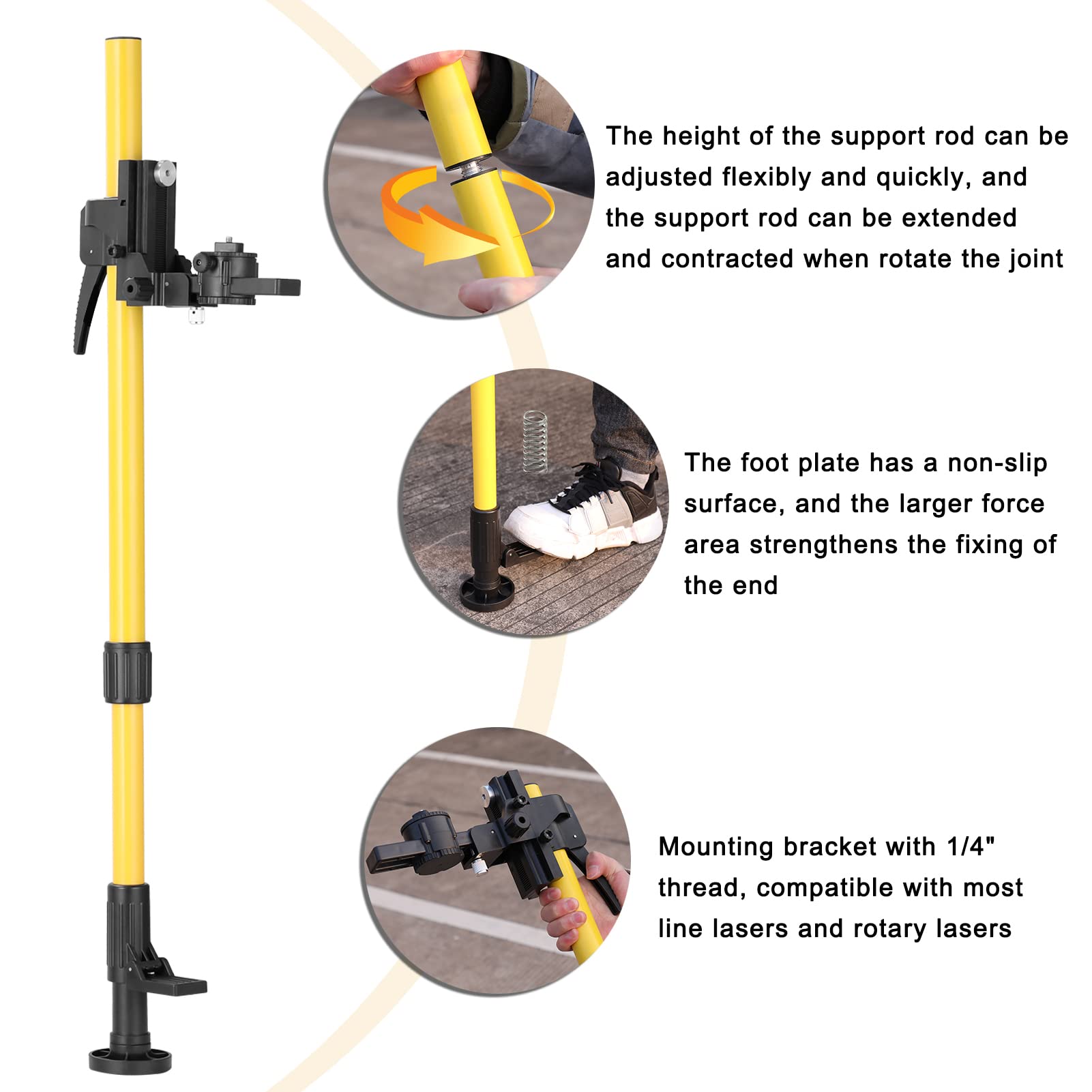 Max 4.2 m di altezza Regolabile in altezza Livellatore di linea Barra di supporto Staffa telescopica per palo 1/4 '' Filo di sollevamento Estendi supporto per livello laser