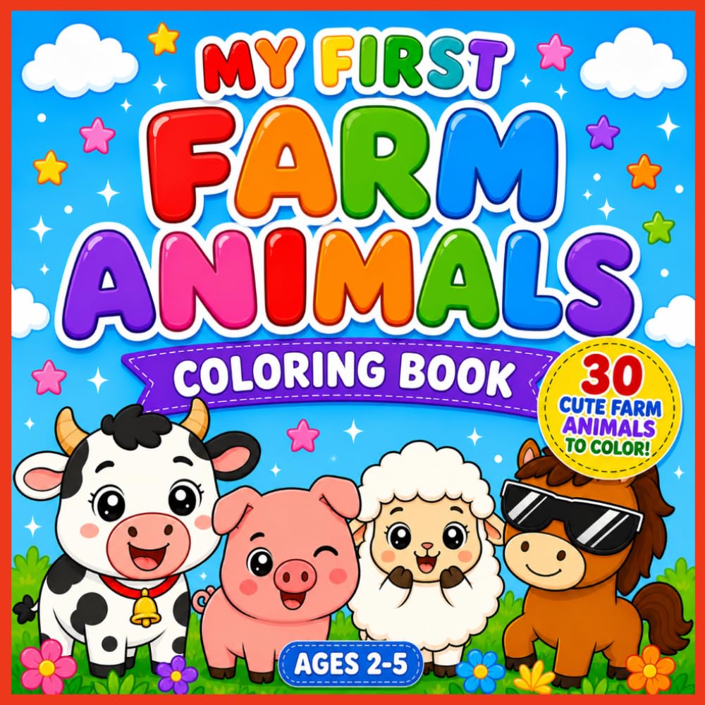 My First Farm Animals Coloring Book: 30 Cute Farm Animals to Color for Toddlers Ages 2-5 | Fun and Easy Coloring Pages with Bold Outlines