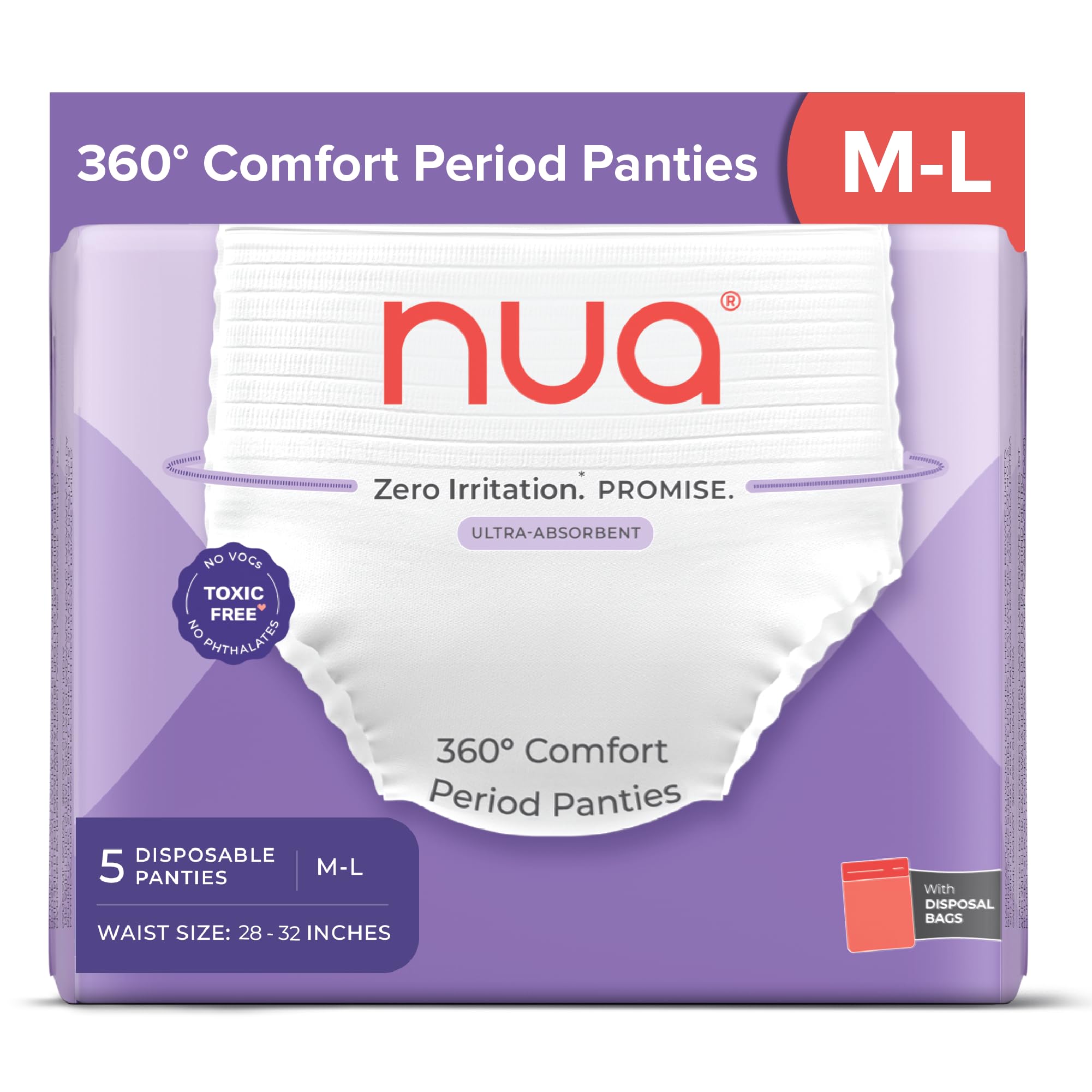 Nua 360° Comfort Period Panties (M-L) | Pack of 5 | Ultra-Absorbent | Zero Irritation | 4X Comfort | for Heavy Flow | No rashes | Leakproof | Seamless | 100% Toxic-Free, Dermatologically Tested
