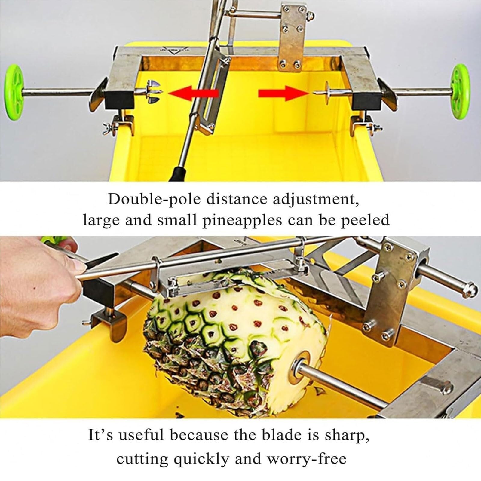 Robuster Ananasschäler, Edelstahl, kommerzieller Obstschäler mit scharfer Klinge, verstellbar für Ananas 30–36 cm, ideal für Küche oder Restaurant