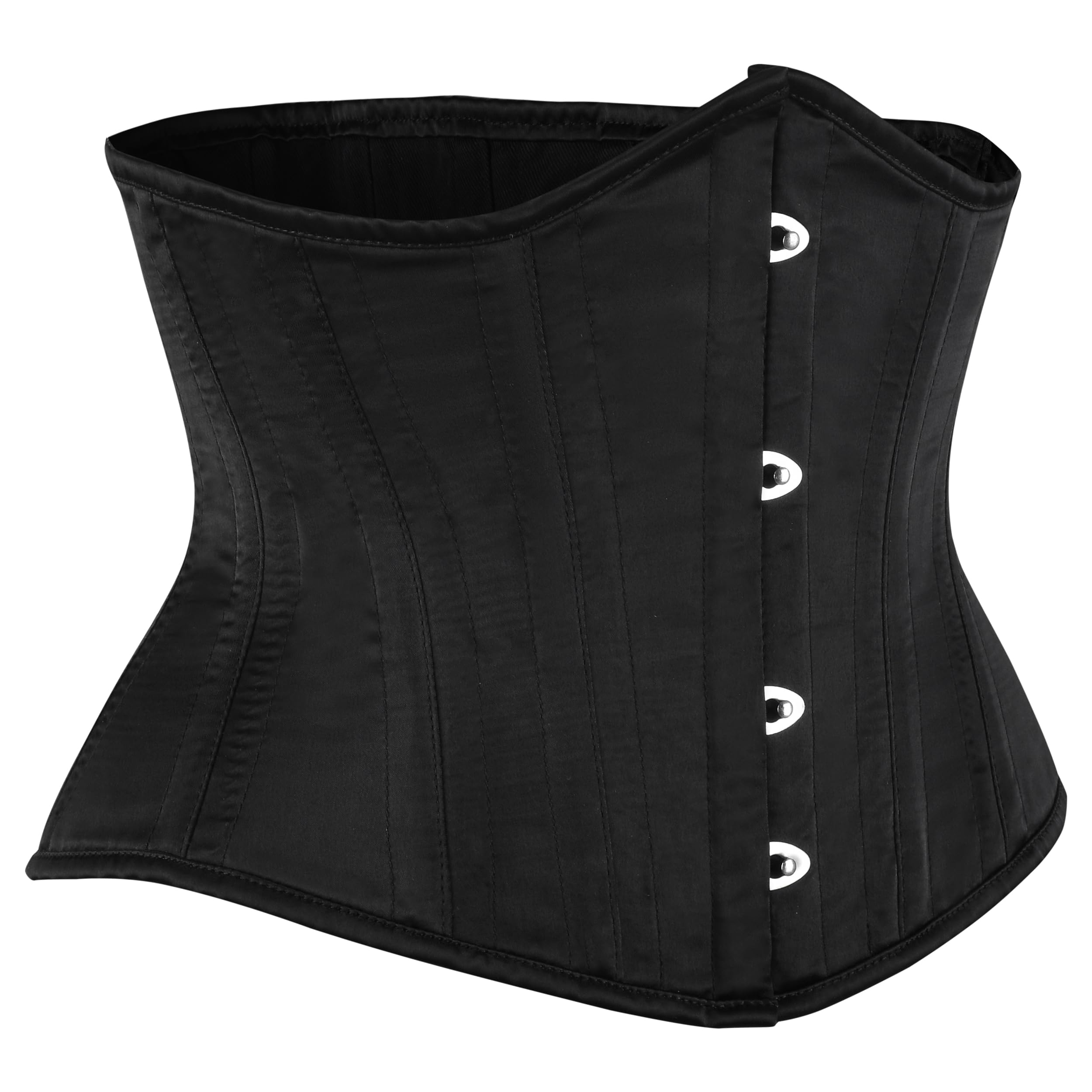 BIDMOOR Underbust Corset 2 Layer Steel Boned Corset Heavy Duty Waist Trainer, Hourglass Body Shaper, Black-satin, Large