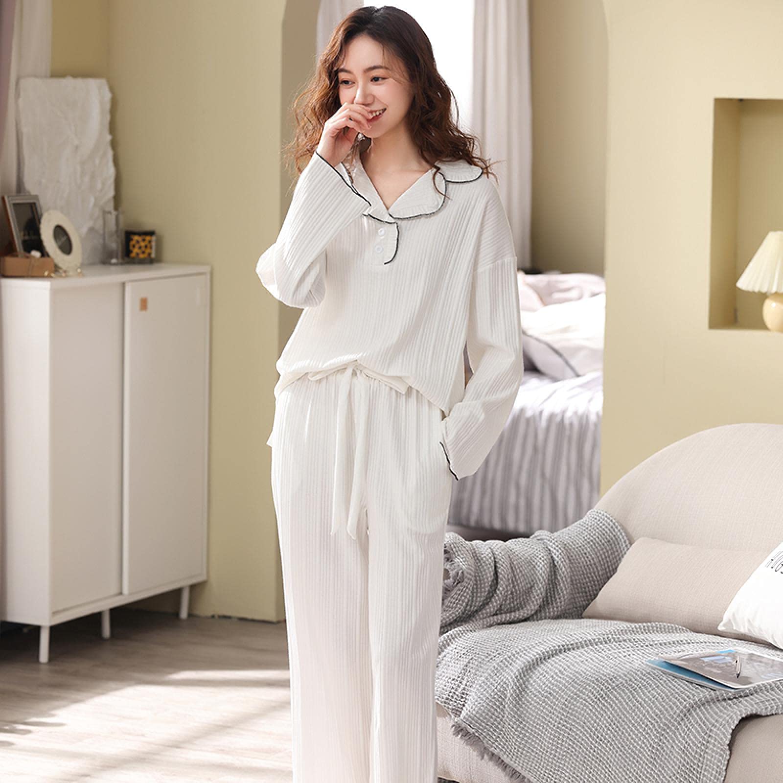 Un Pijama Cómodo Pijama Mujer De Pijamas Hombre 2 Piezas De Pijamas De Algodón Puro para Mujer, Ropa De Dormir De Primavera, Pijam