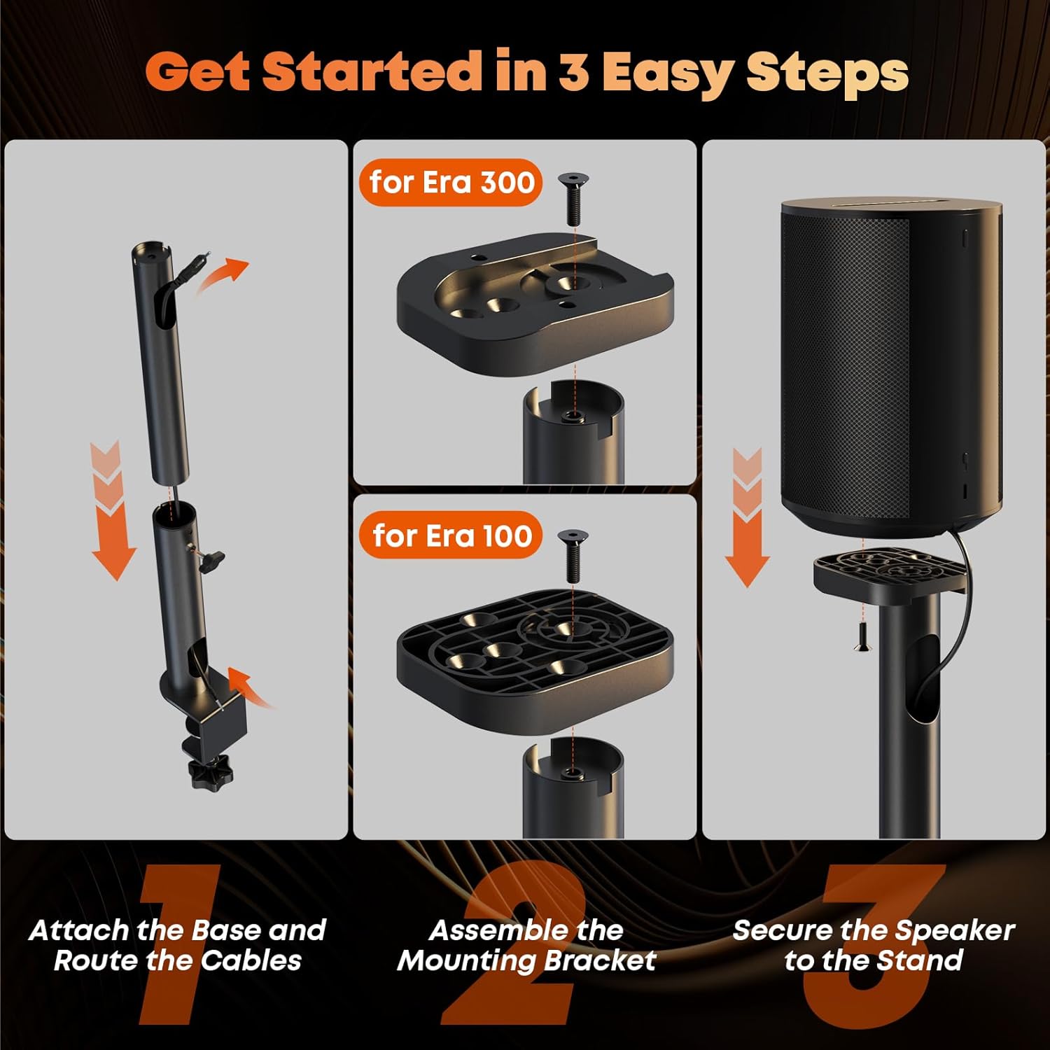 Desk Clamp Speaker Stand for SONOS Era-100 and Era-300 - Height Adjustable Desk Speaker Mount,Concealed Cable Management, Max Load 11 lbs, 1 Pair (2 Pack), Black